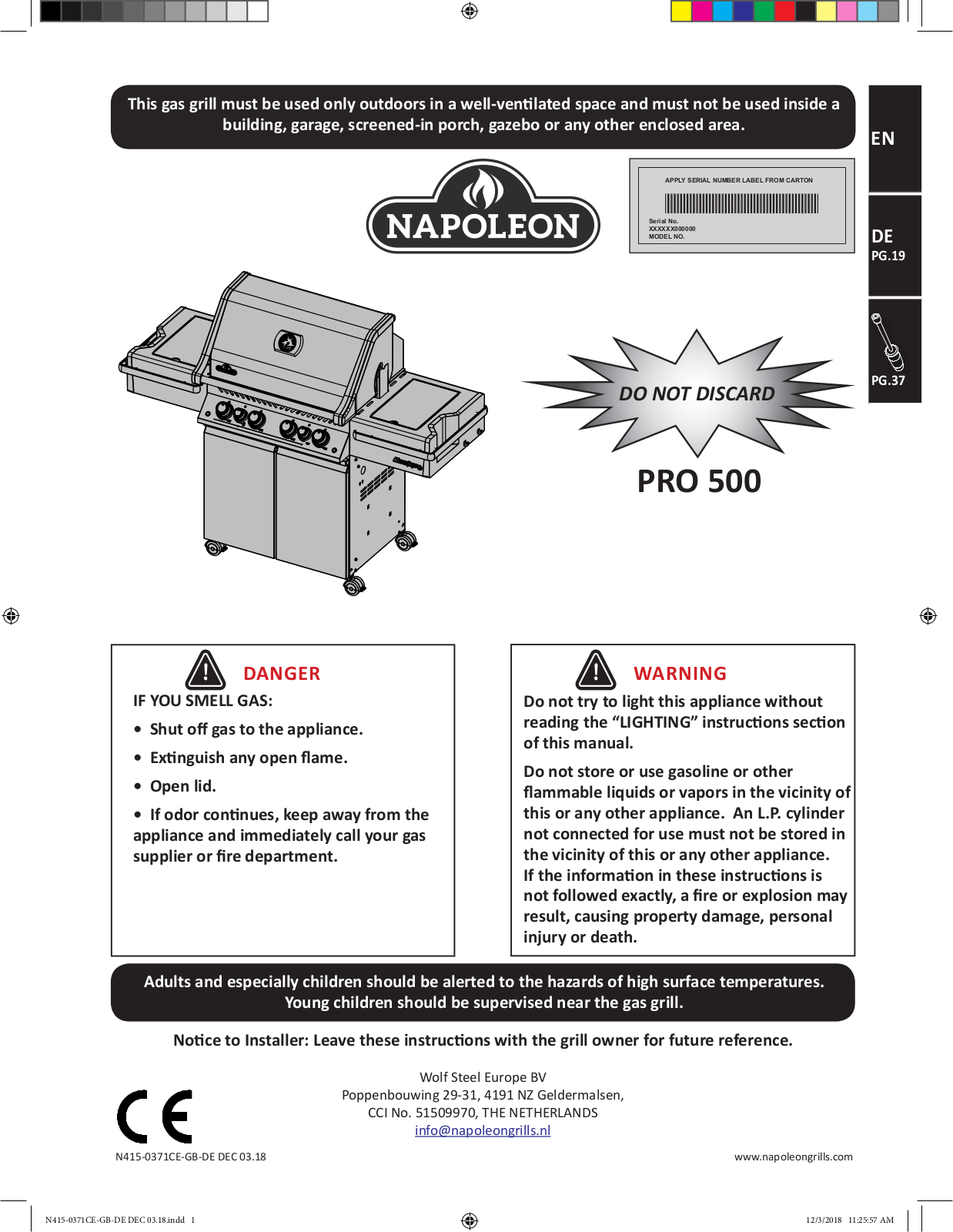 Napoleon PRO 500 operation manual