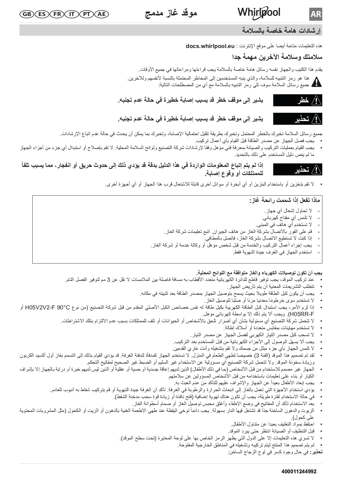 WHIRLPOOL GMW 6422/IXL User Manual