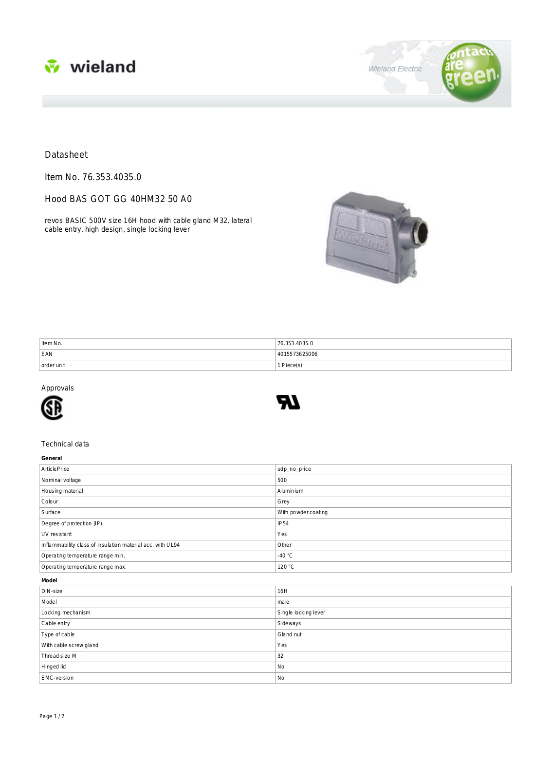 Wieland 76.353.4035.0 Data Sheet