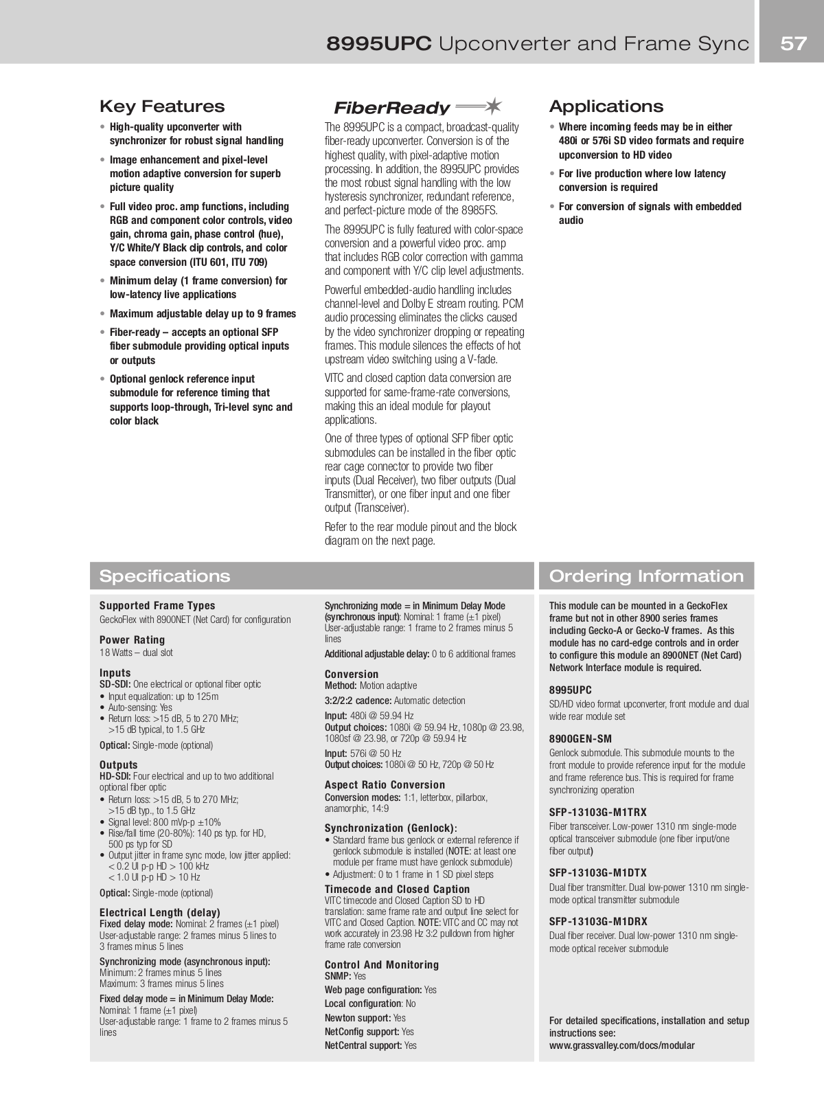 Grass valley 8995UPC DATASHEET