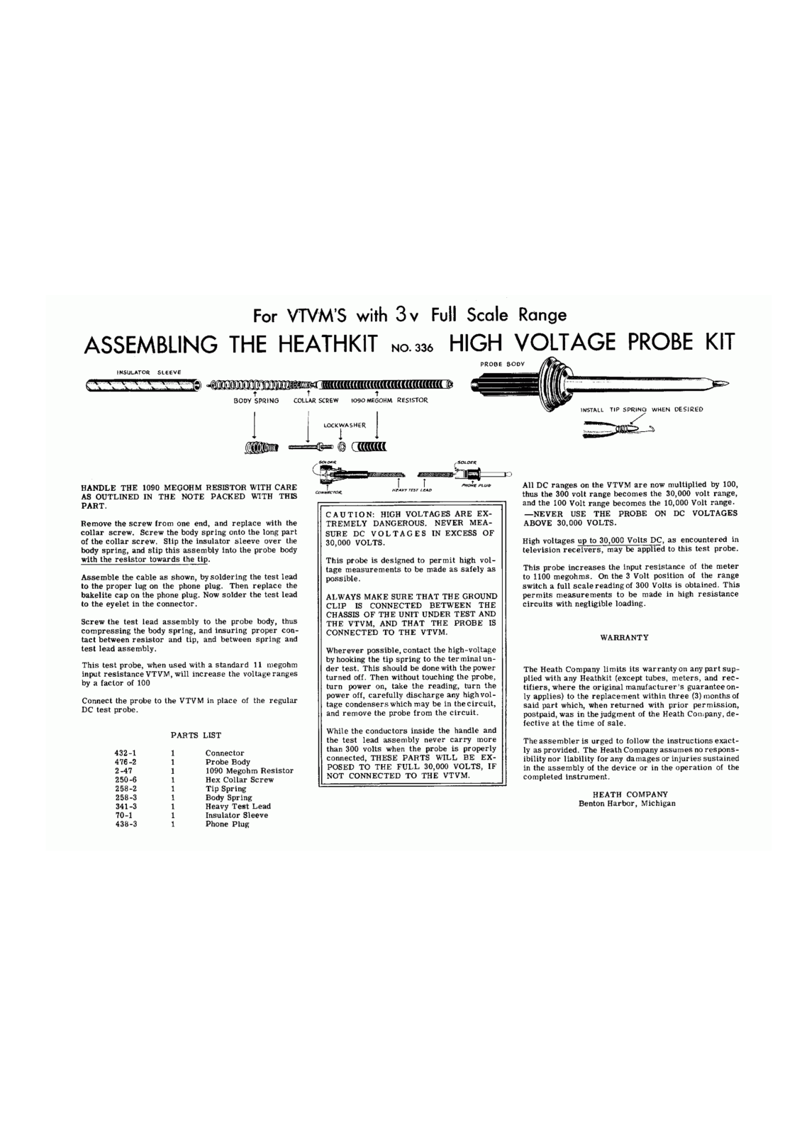 Heath Company PROBE-336-HI Owners manual