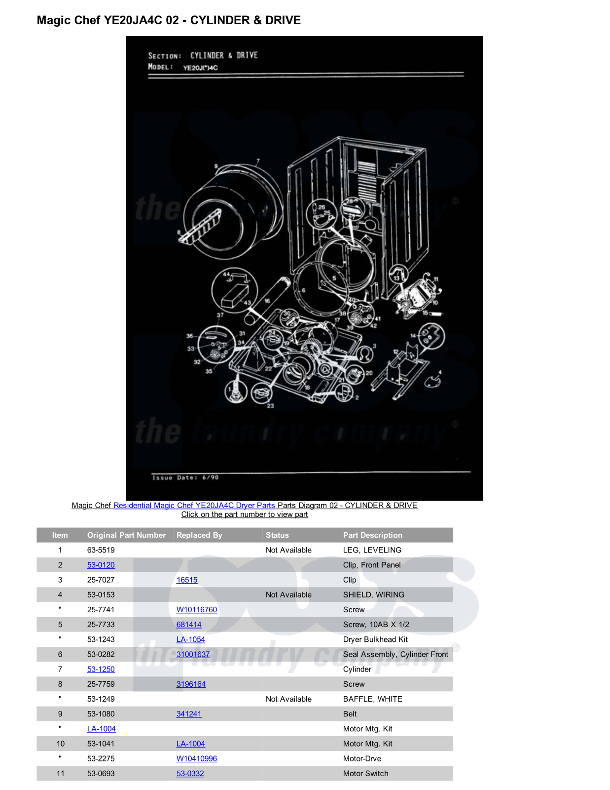 Magic Chef YE20JA4C Parts Diagram