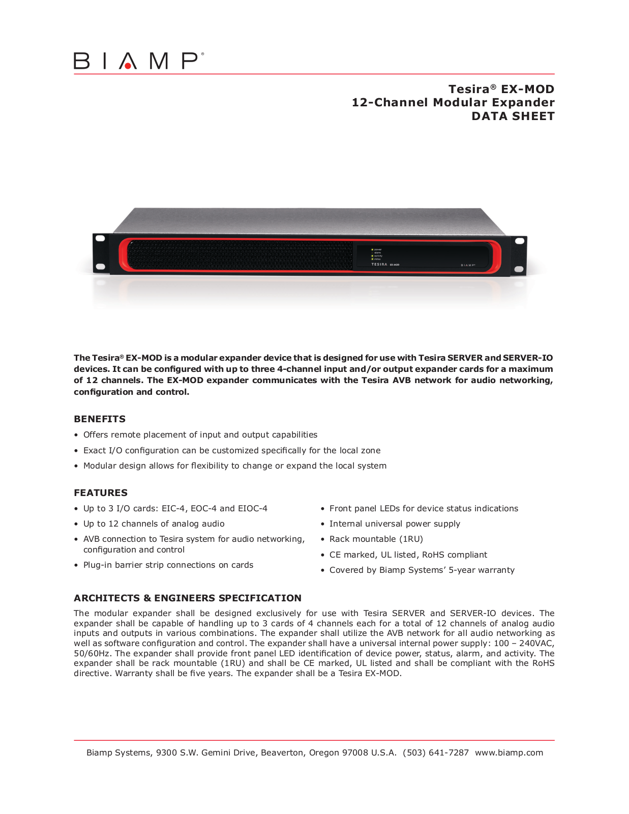 Biamp TESIRA EX-MOD DATASHEET