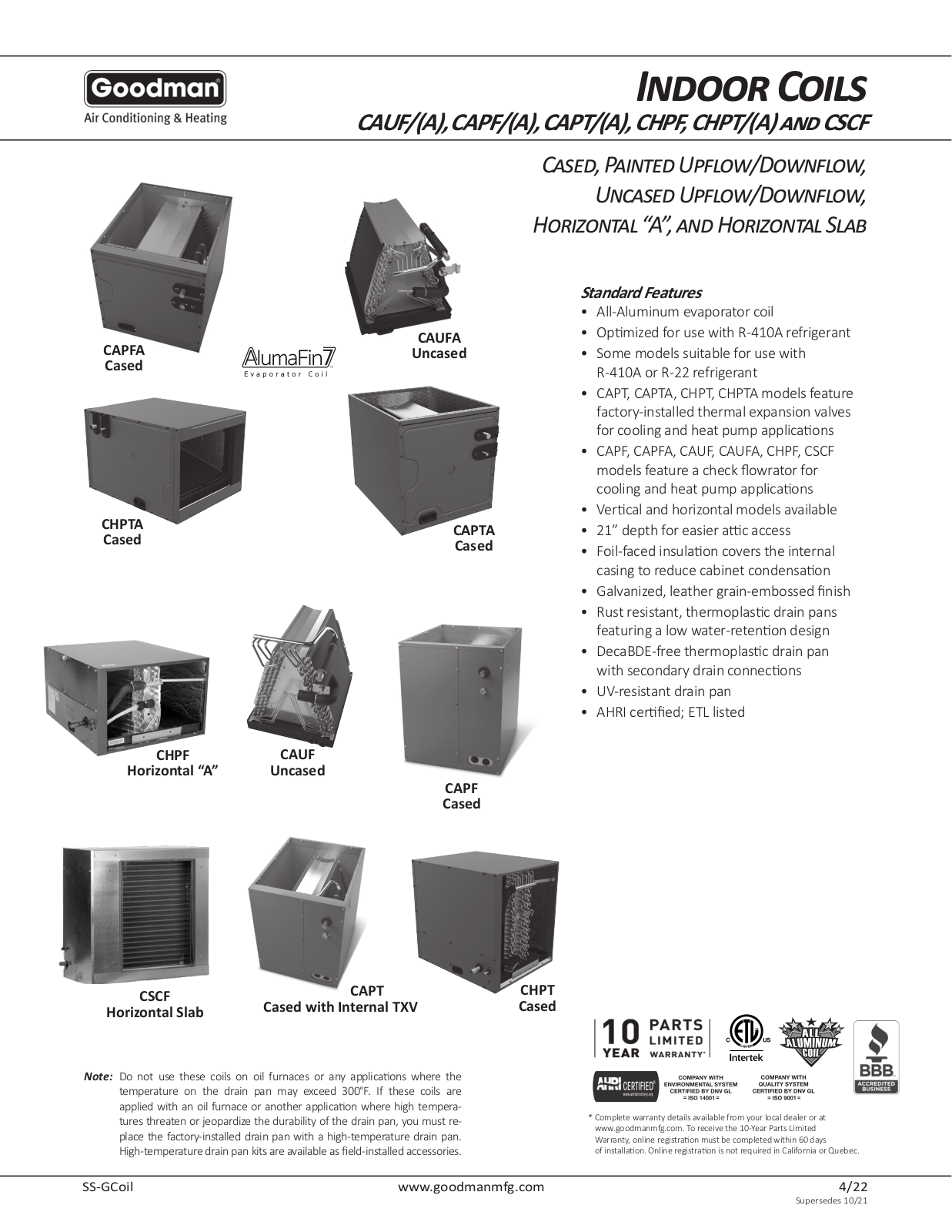 Goodman CAPFA Specifications Sheet - ManualMachine.com