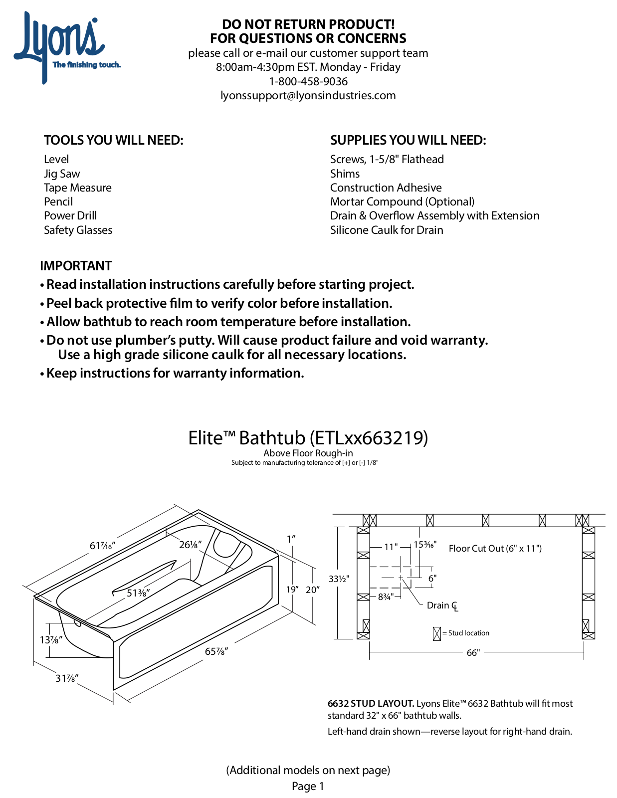 Lyons Elite ETLxx663219, Elite ETLxx603019 Series, Elite ETxx603219 Series, Elite ETxx543019 Series, Elite ETxx603016 Series Series Manual