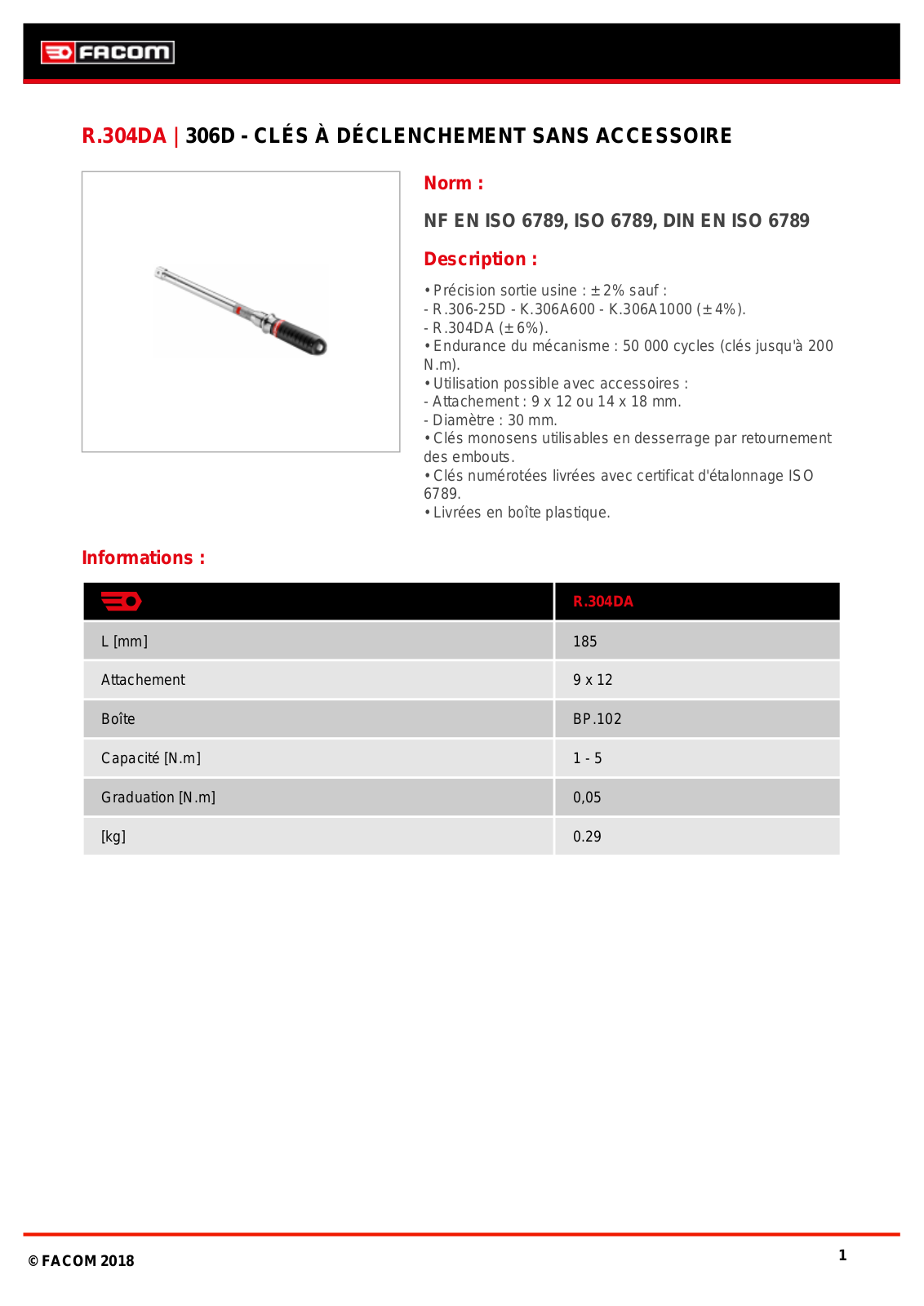 Facom R.304DA Specification - ManualMachine.com