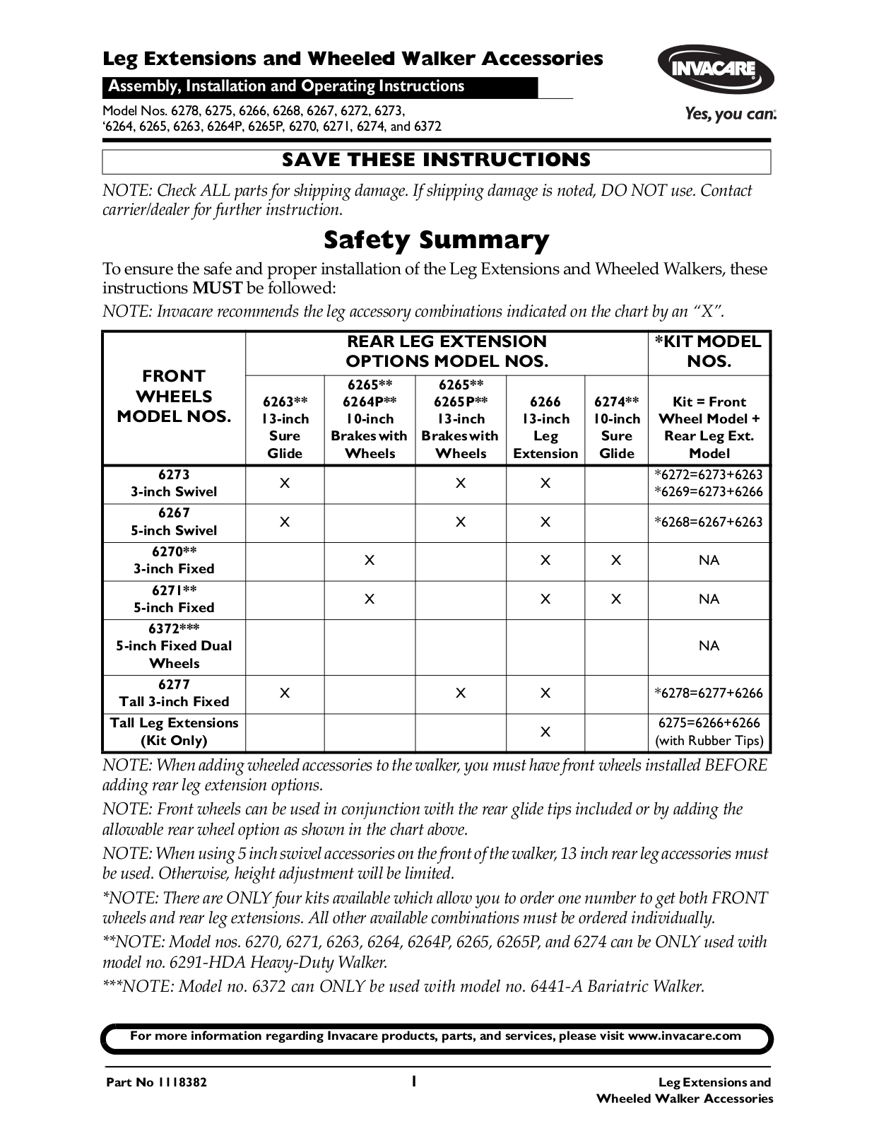 Invacare 6291HDA, 6264P, 6270, 6372, 6271 User Manual