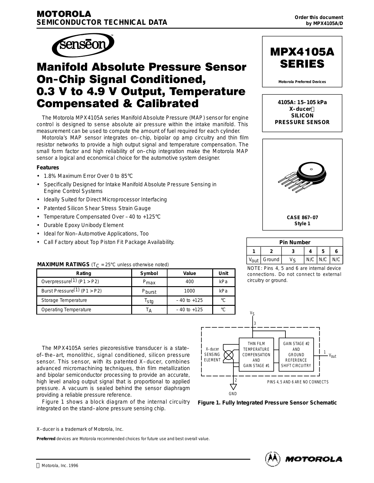 Motorola MPX4105A Datasheet