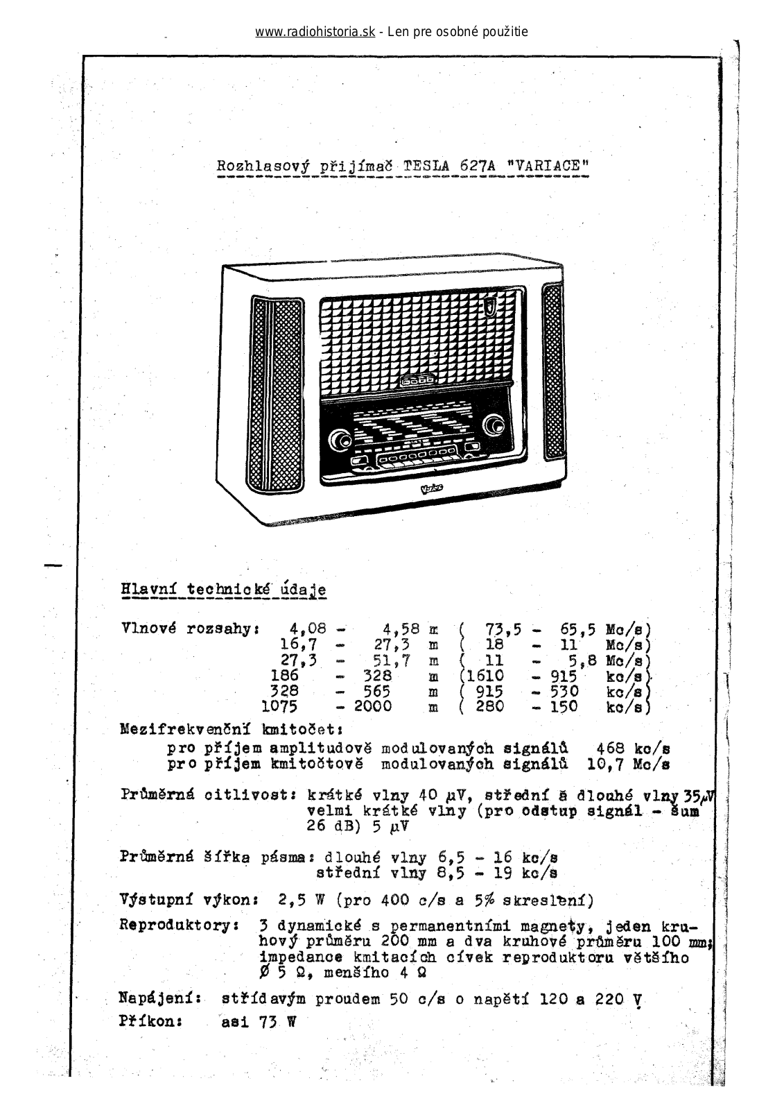 Tesla 627A Variace User Manual