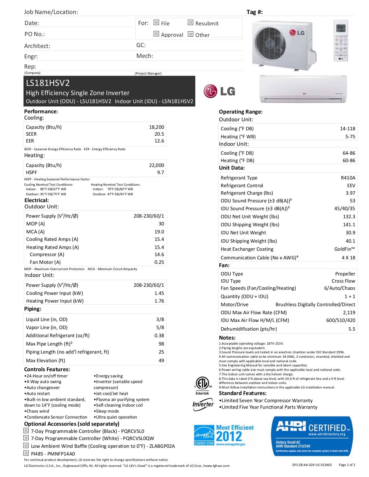 LG LS181HSV2 User Manual