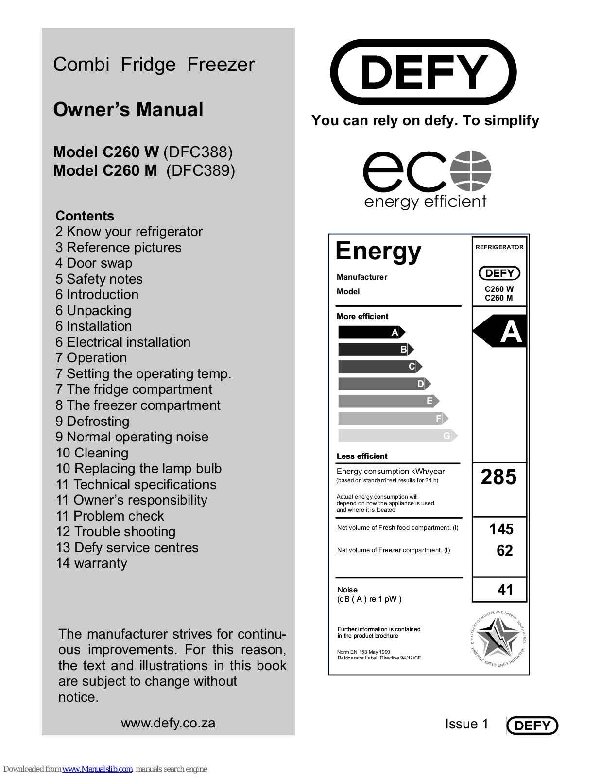 Defy C260 W Owner's Manual