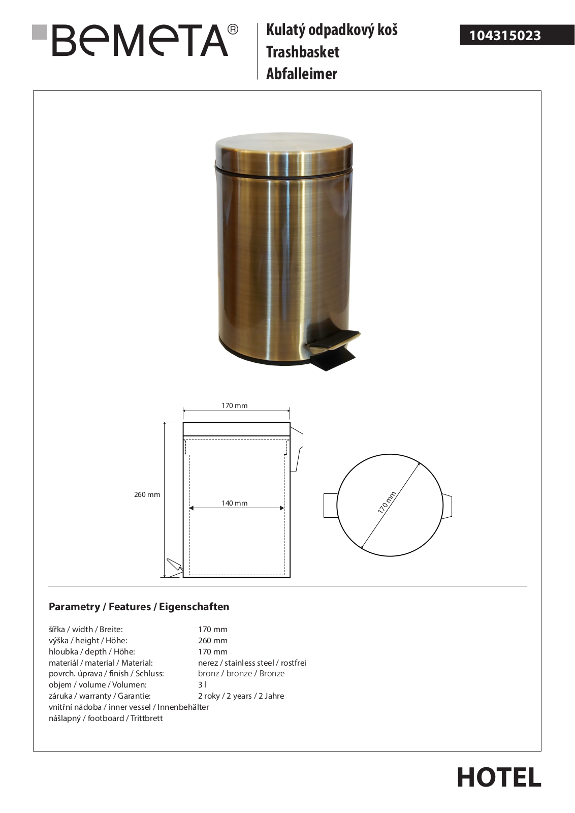 Bemeta Hotel 104315025 User guide