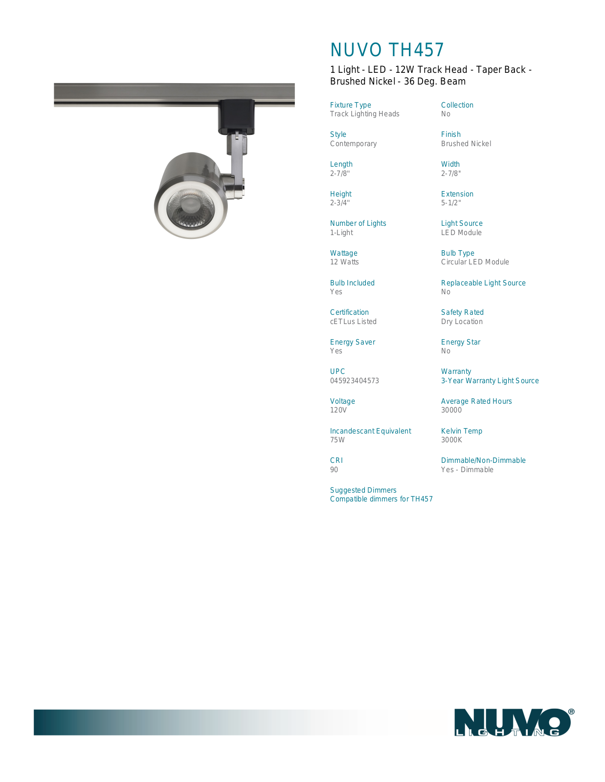 Nuvo Lighting OUV5708 Specifications Sheet - ManualMachine.com