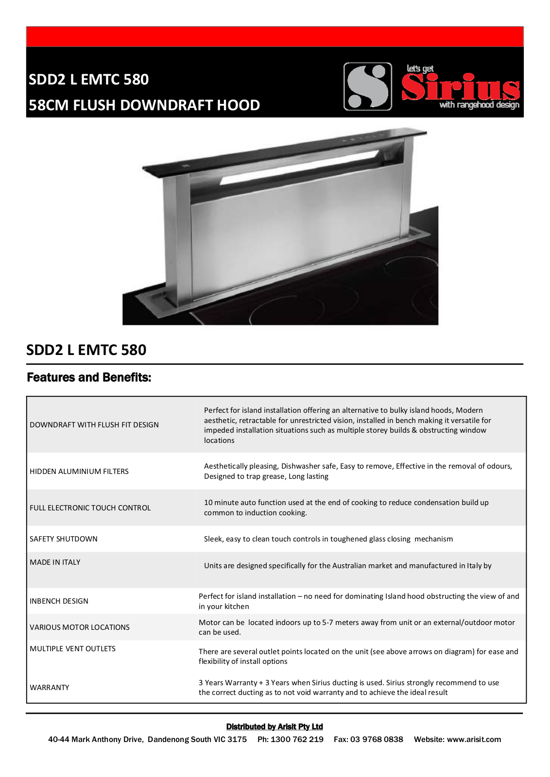 Sirius SDD2LEMTC580PSEM2XS3, SDD2LEMTC580PSEM1, SDD2LEMTC580PSEM10 Specifications Sheet