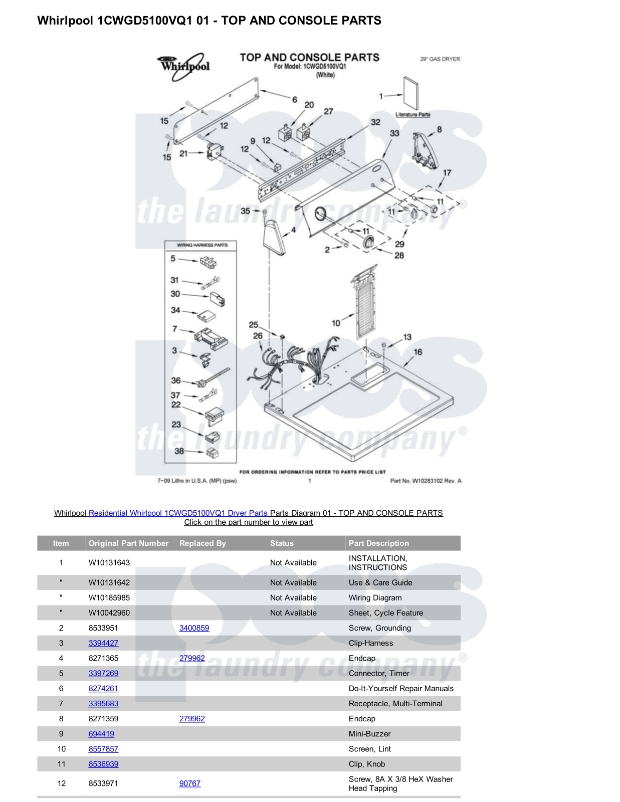 Whirlpool 1CWGD5100VQ1 Parts Diagram