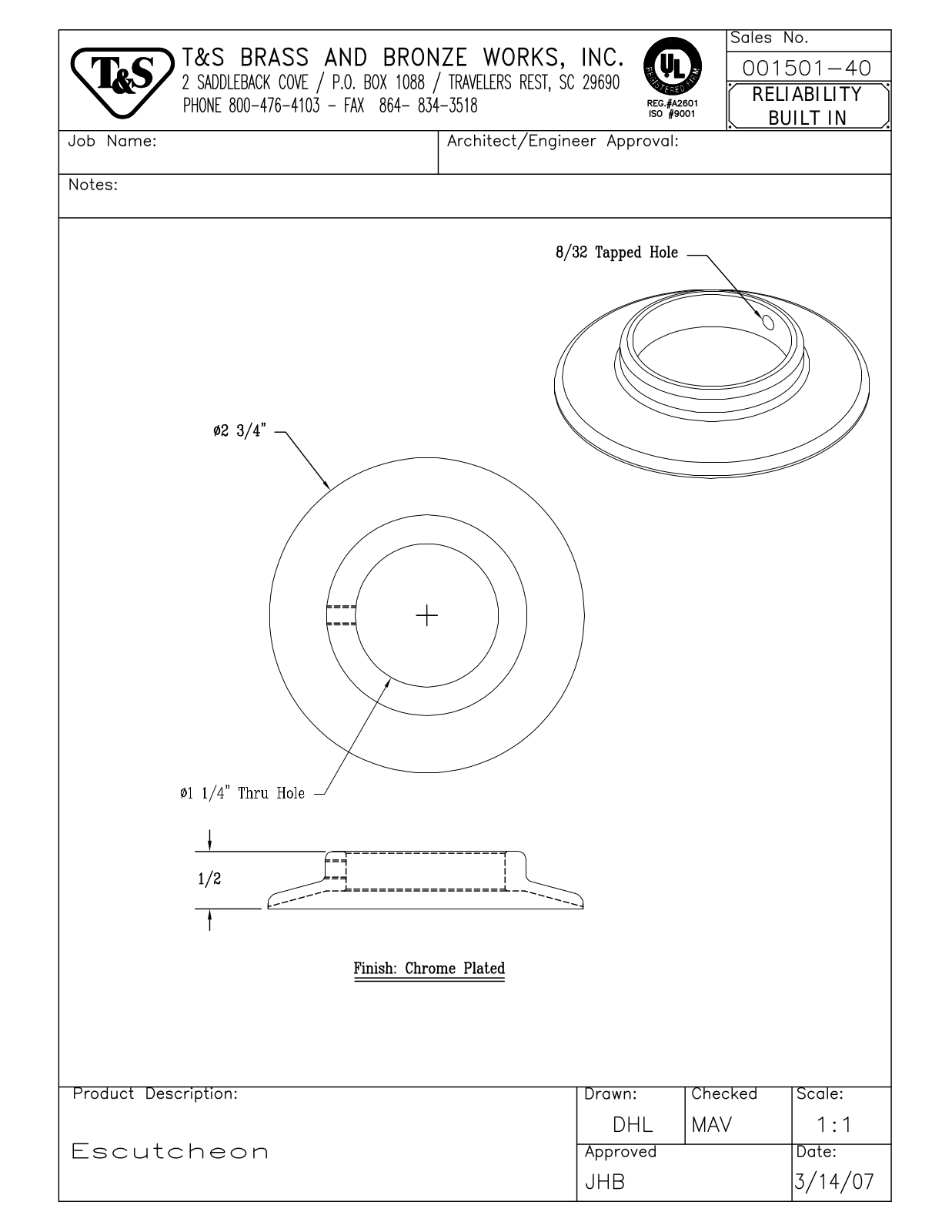 T & S Brass & Bronze Works 001501-40 General Manual