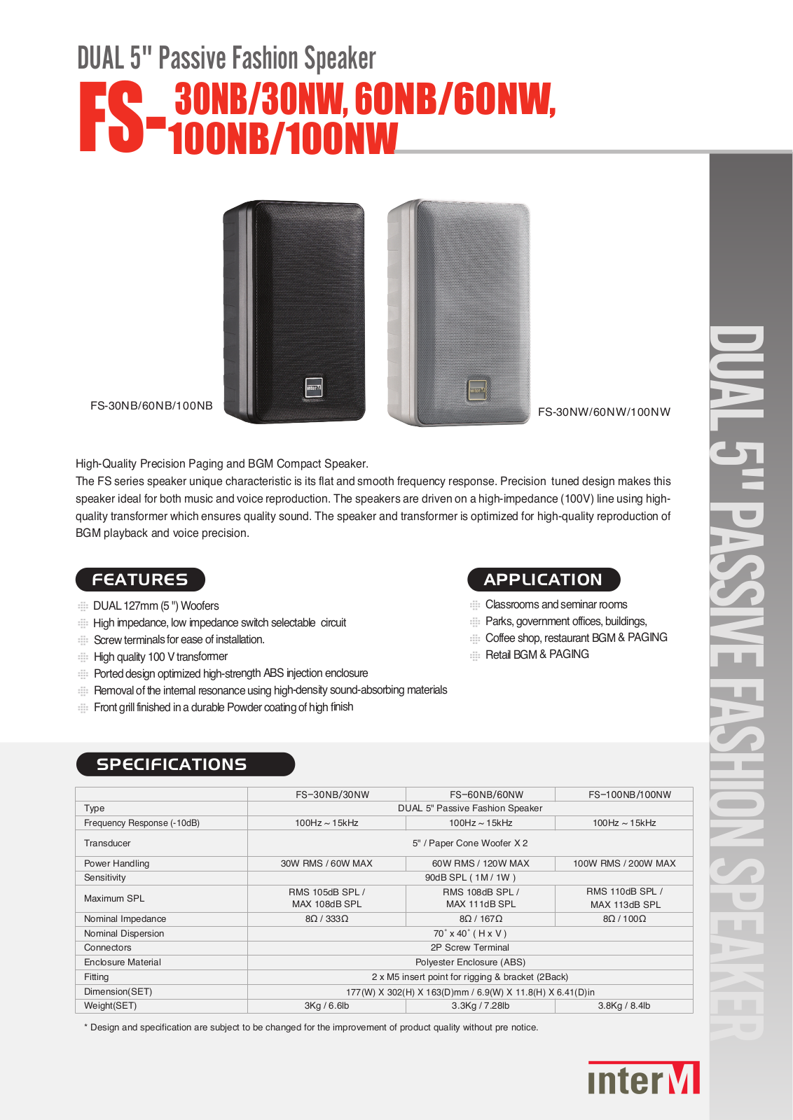 Inter-M FS30NB, FS30NW, FS60NB, FS60NW, FS100NB User Manual