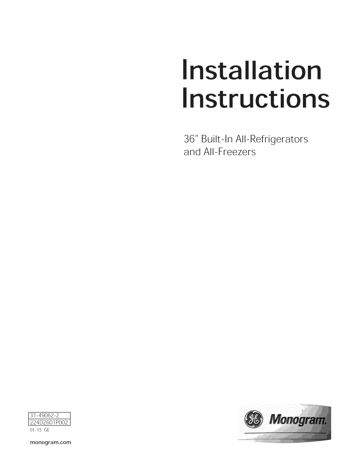 GE ZIF360NHALH, ZIF360NHBLH, ZIR360NHARH, ZIR360NHBRH Installation Guide