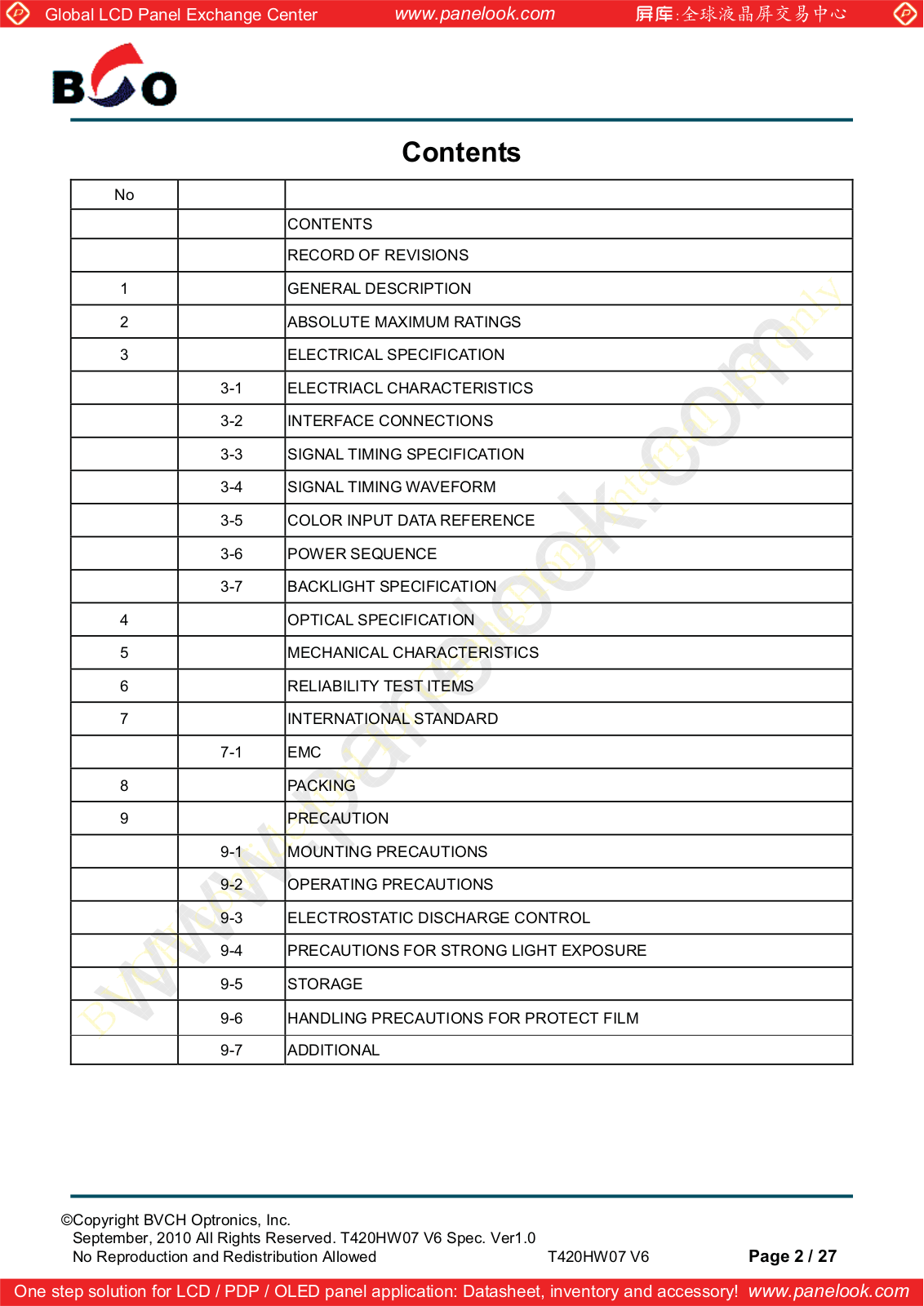 AUO T420HW07 V6 Specification