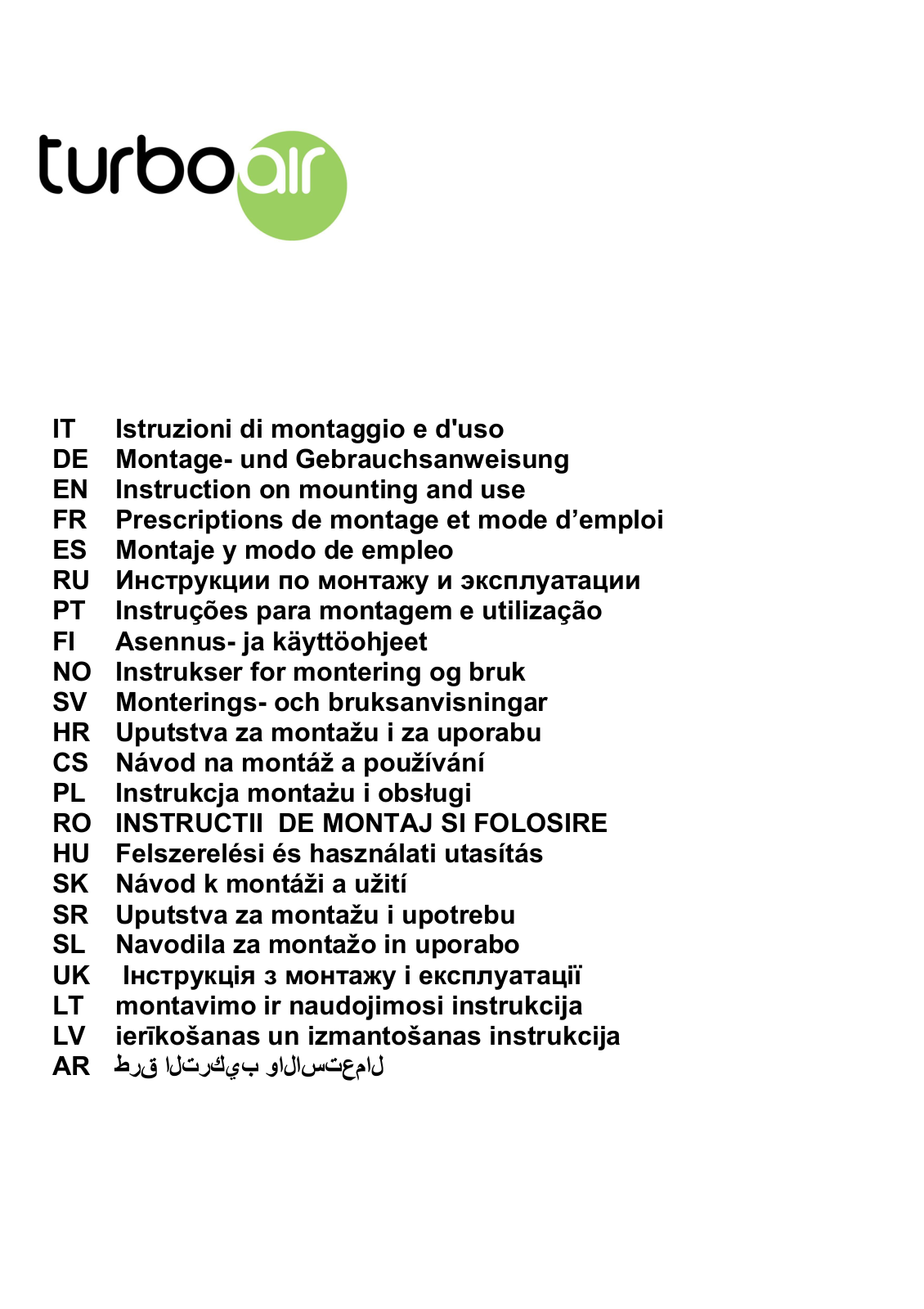 Turboair Aosta User Manual