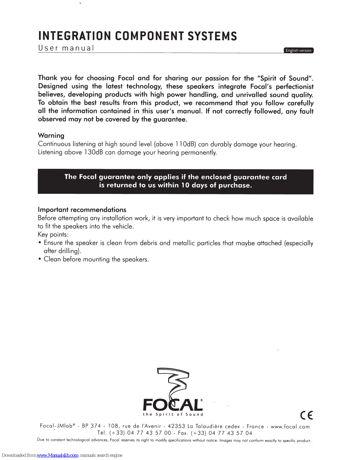 Focal IS 165, Integration IS 200 User Manual - ManualMachine.com