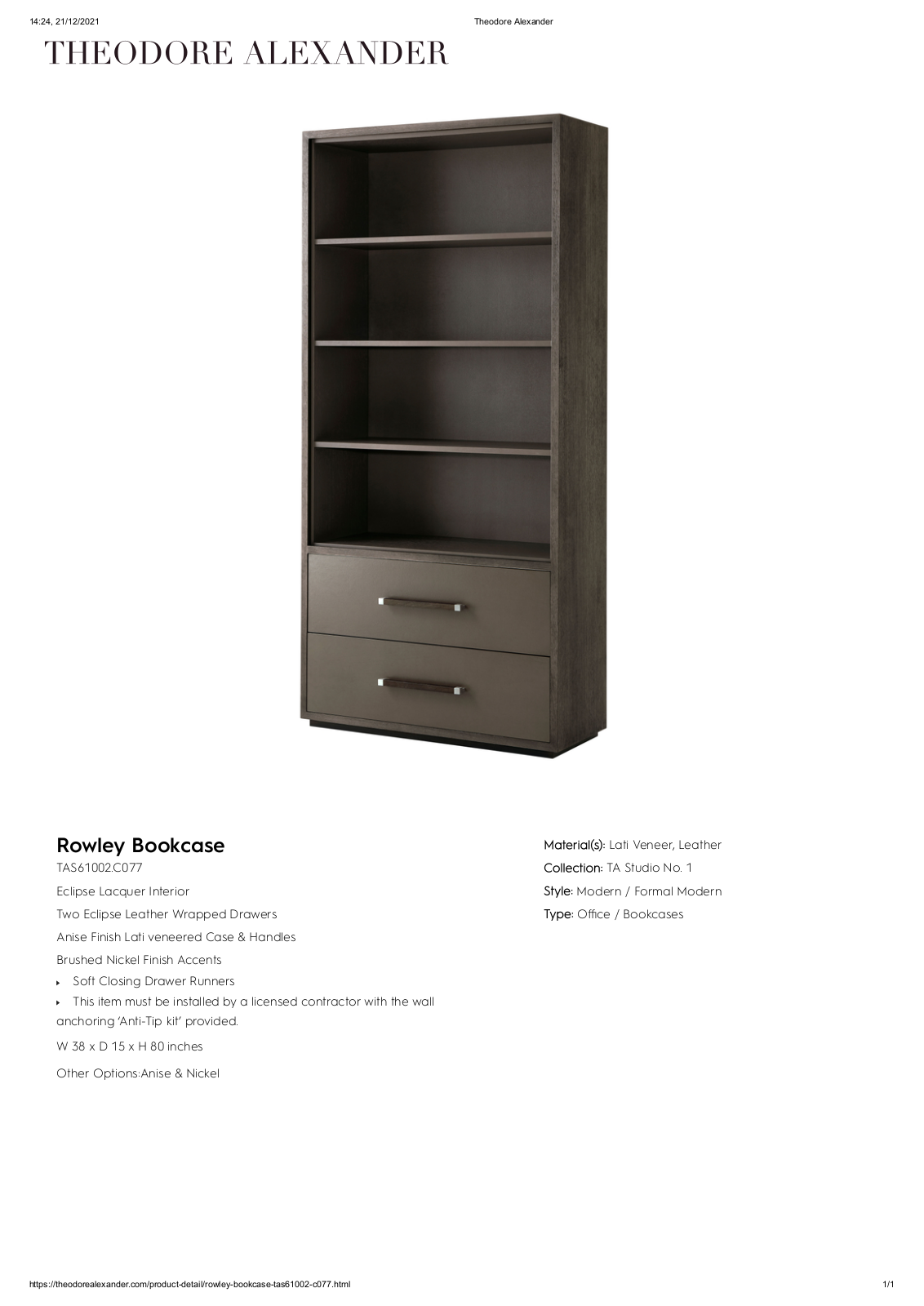 Theodore Alexander FPLJ3189 Specifications - ManualMachine.com