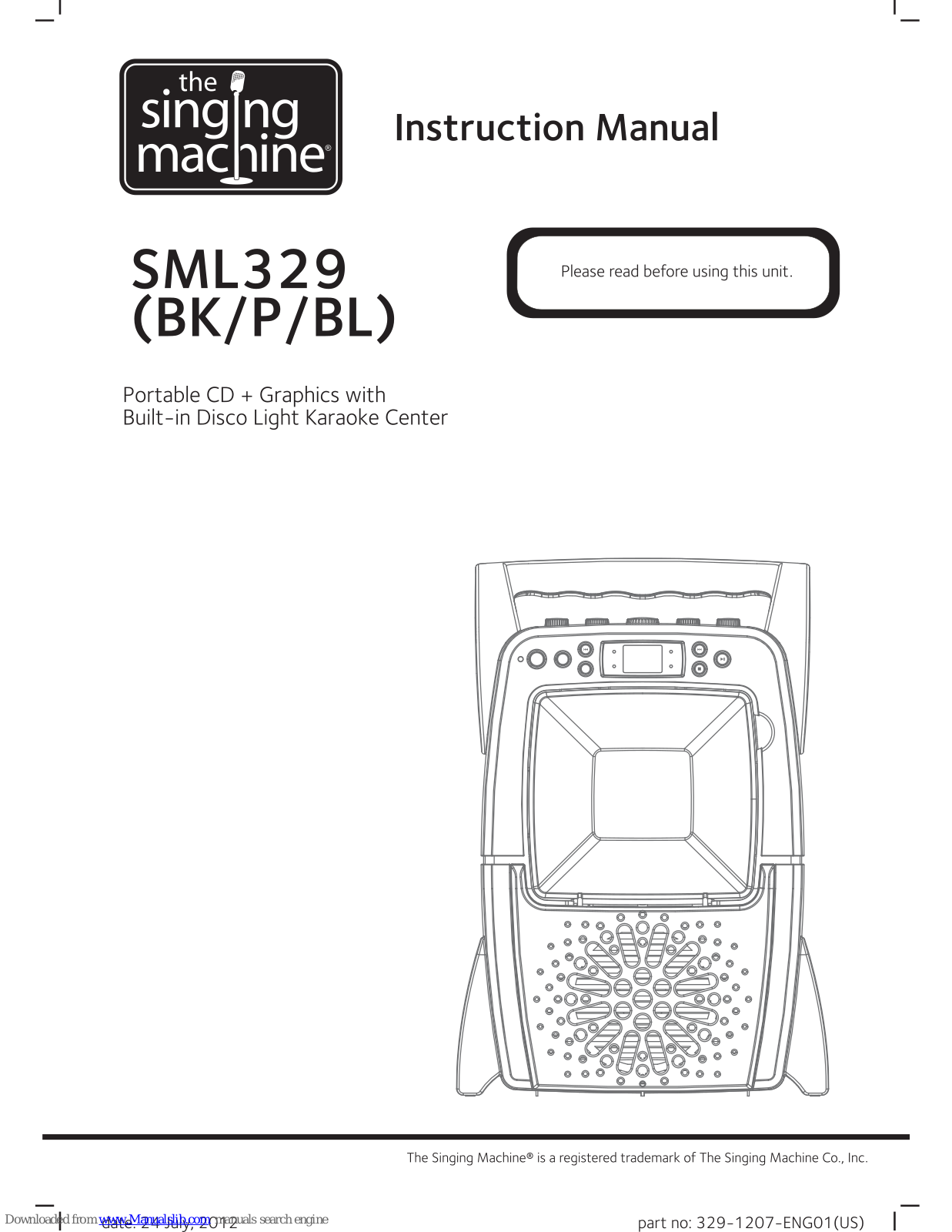 The Singing Machine SML329, SML329BK, SML329P, SML329BL Instruction Manual