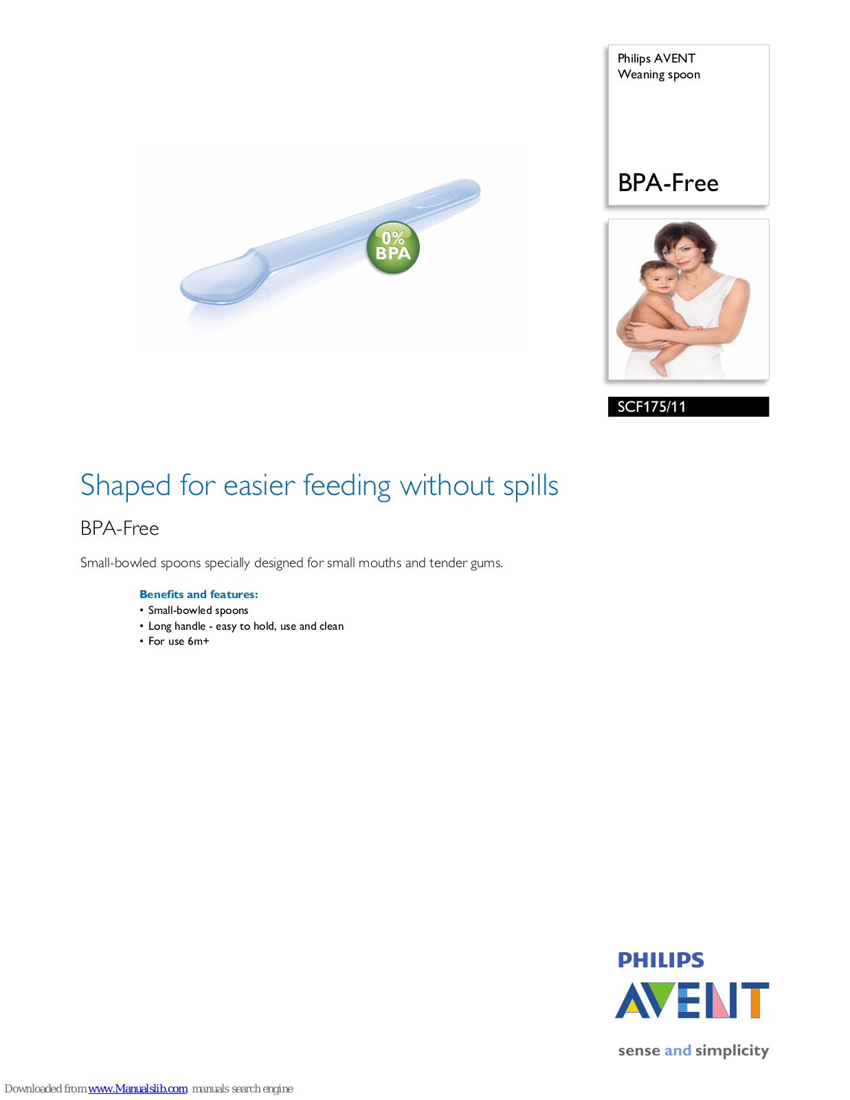 Philips AVENT AVENT Weaning Spoon SCF175/11, SCF175/11 Specification Sheet