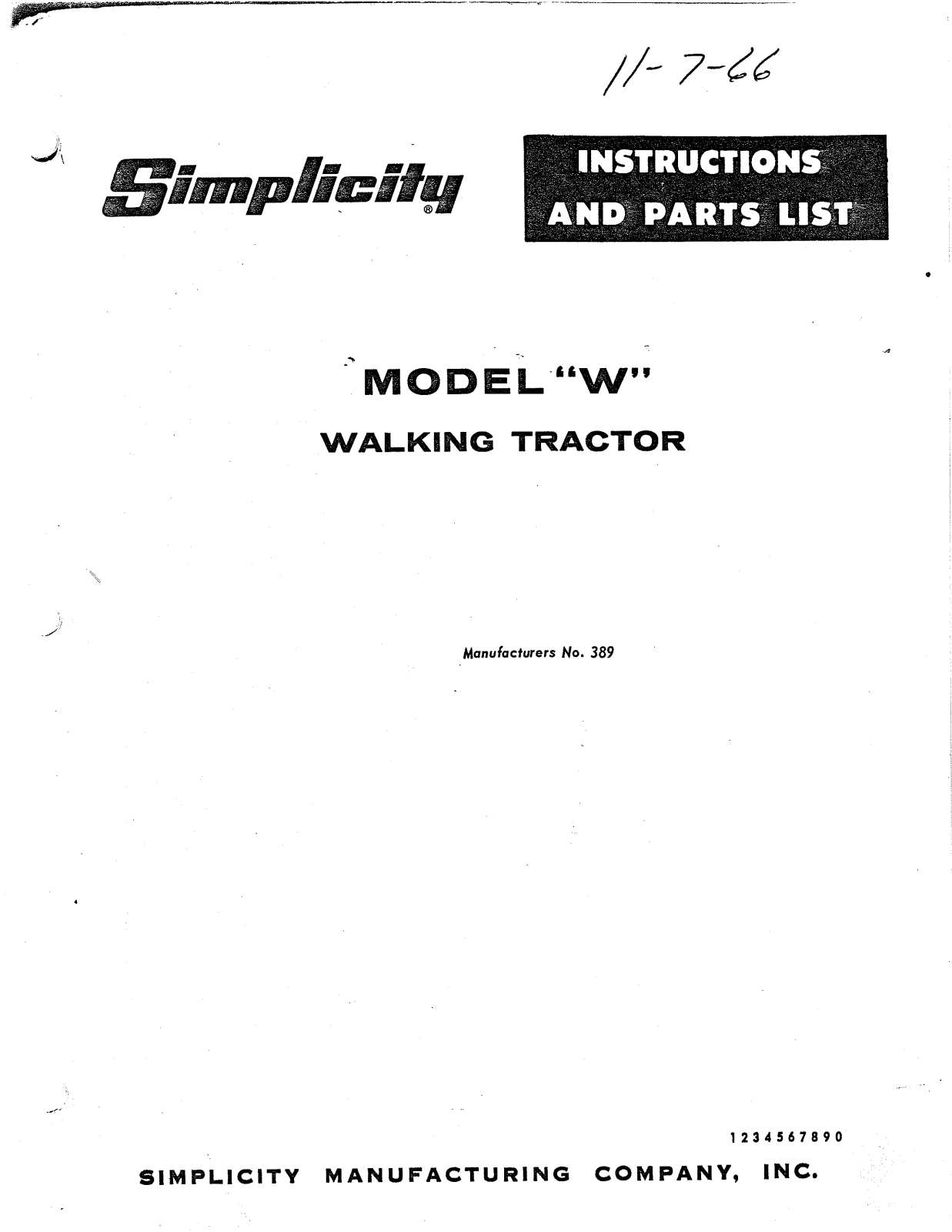 Simplicity 11-7-66 User Manual