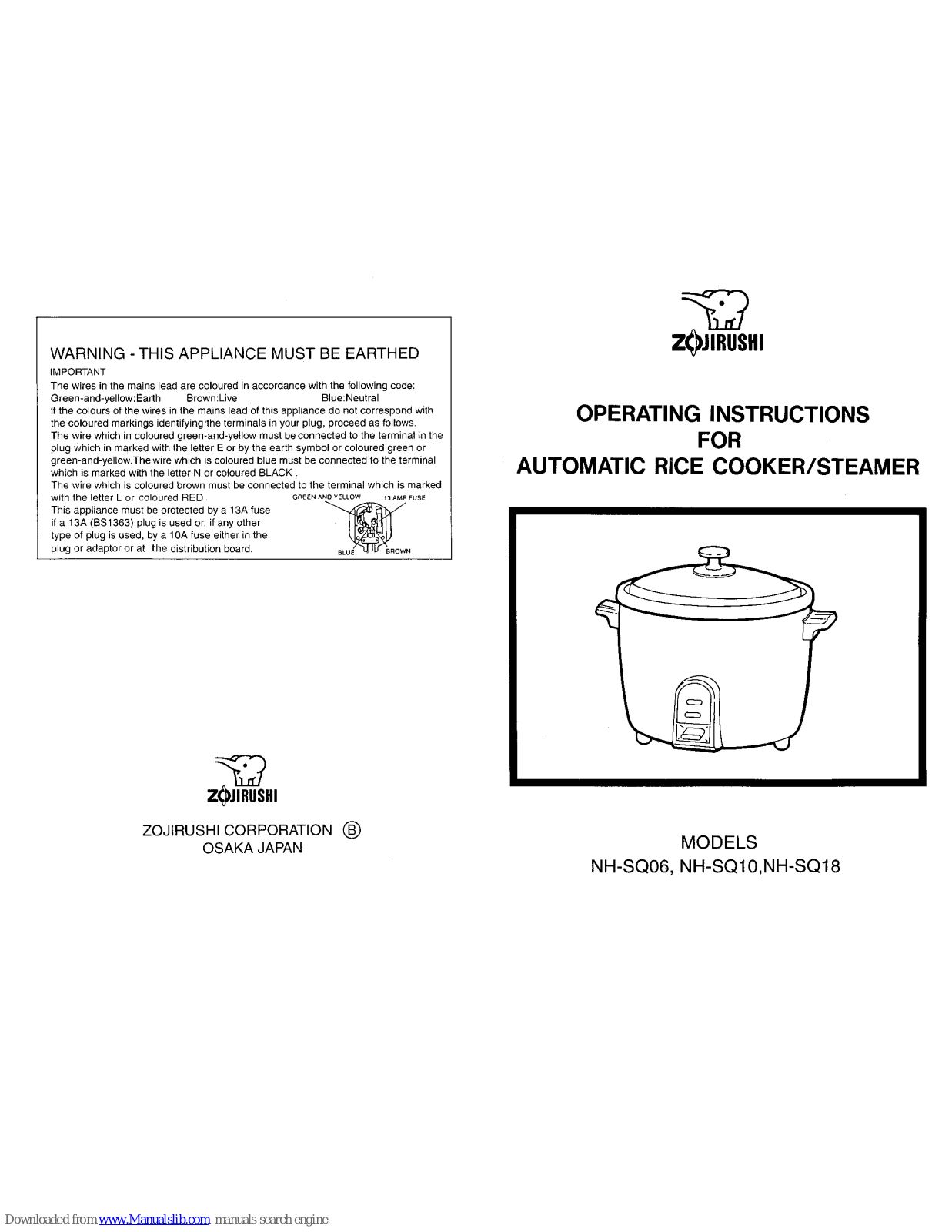 Zojirushi NH-SQ06, NH-SQ10, NH-SQ18 Operating Instructions