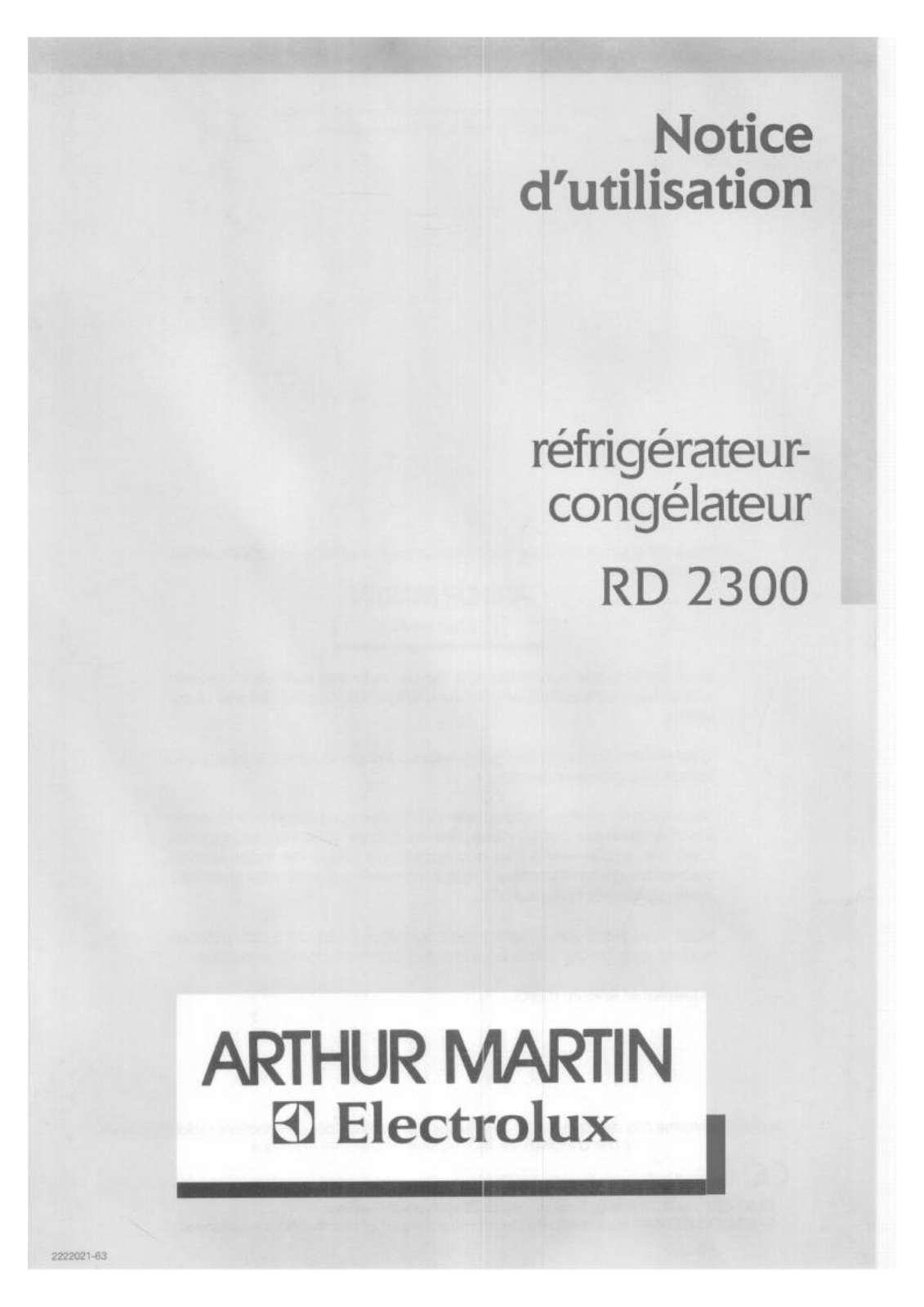 Arthur martin RD2300 User Manual