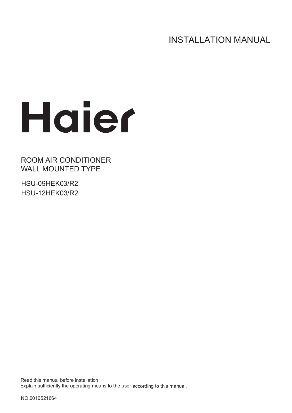 Haier HSU-09HEK103/R2, HSU-12HEK03-R2, HSU-09HEK03/R2 User Manual