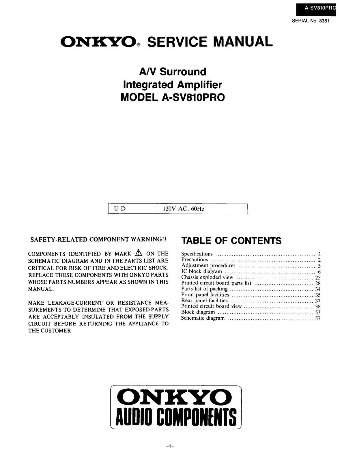 Onkyo ASV-810-PRO Service manual