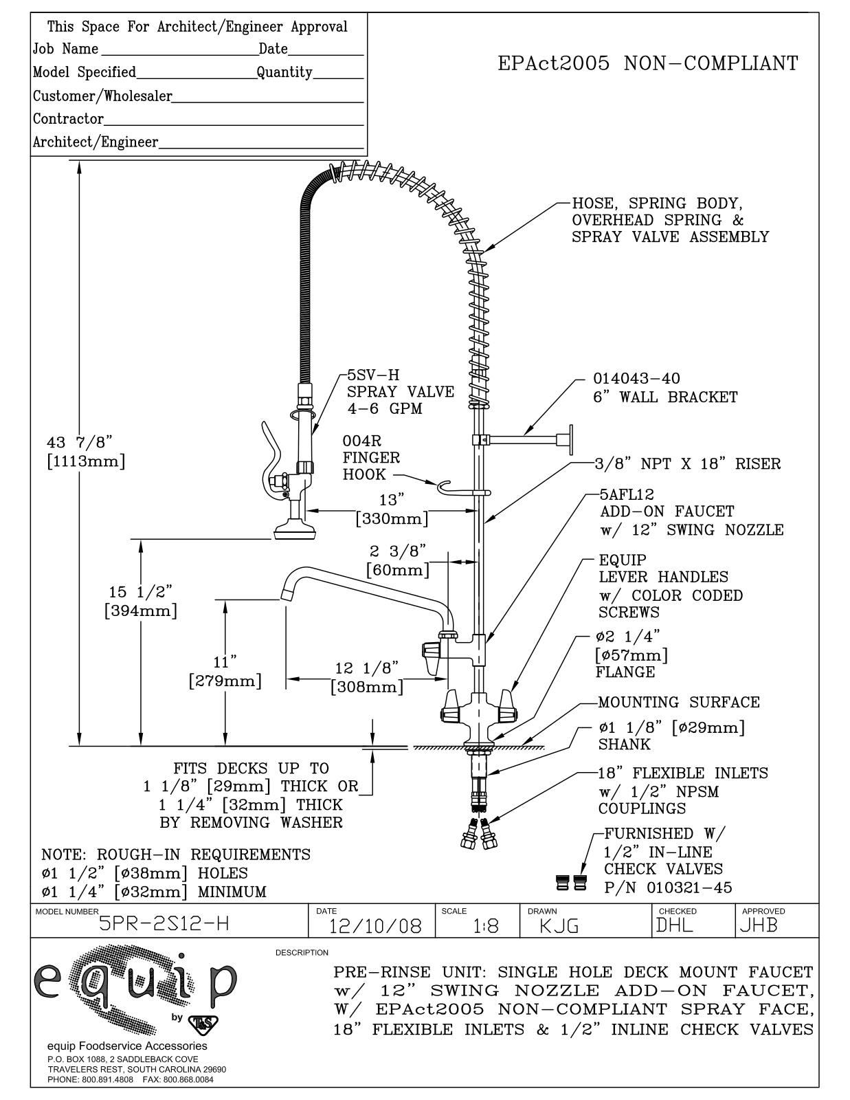 T&S Brass 5PR-2S12-H User Manual