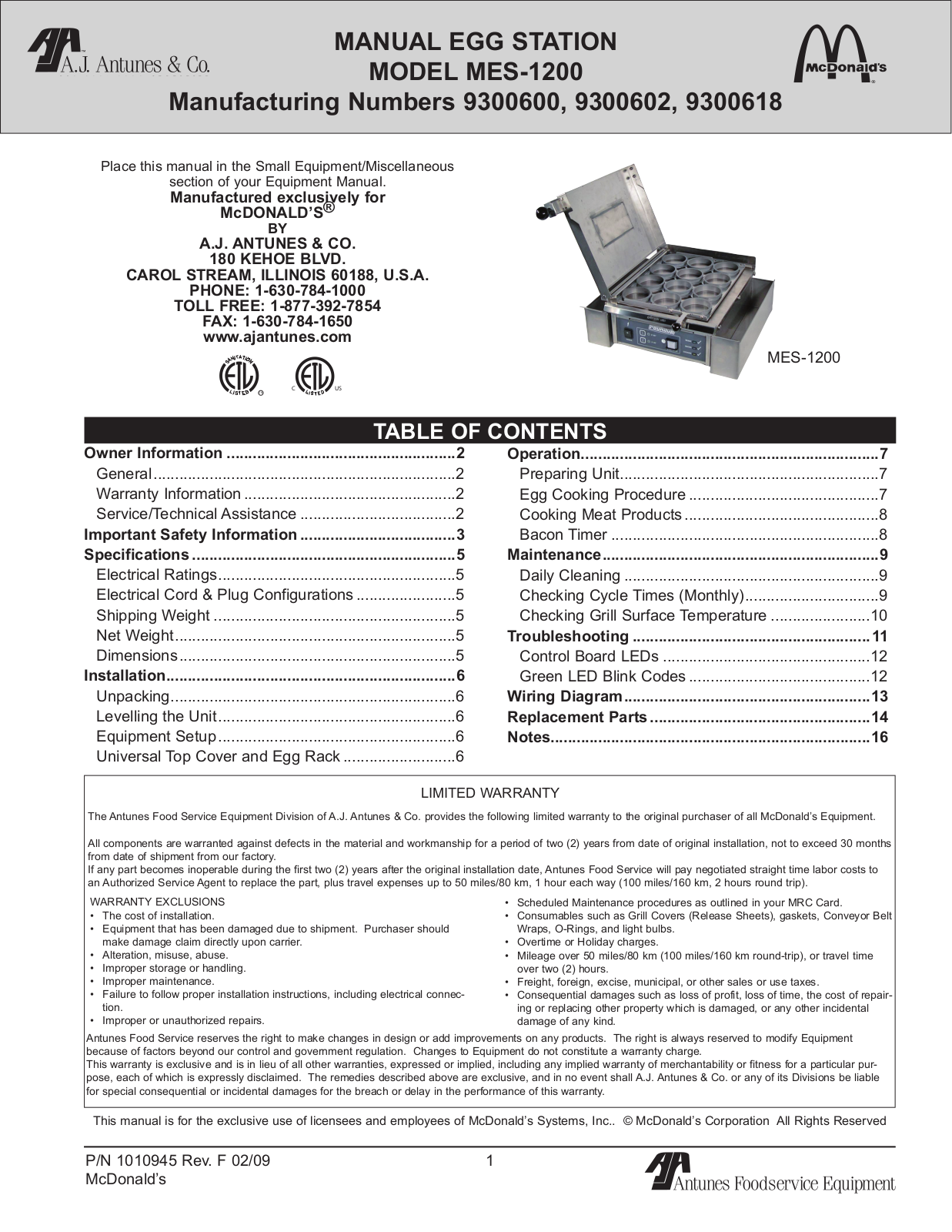 Antunes MES-1200 Installation Manual