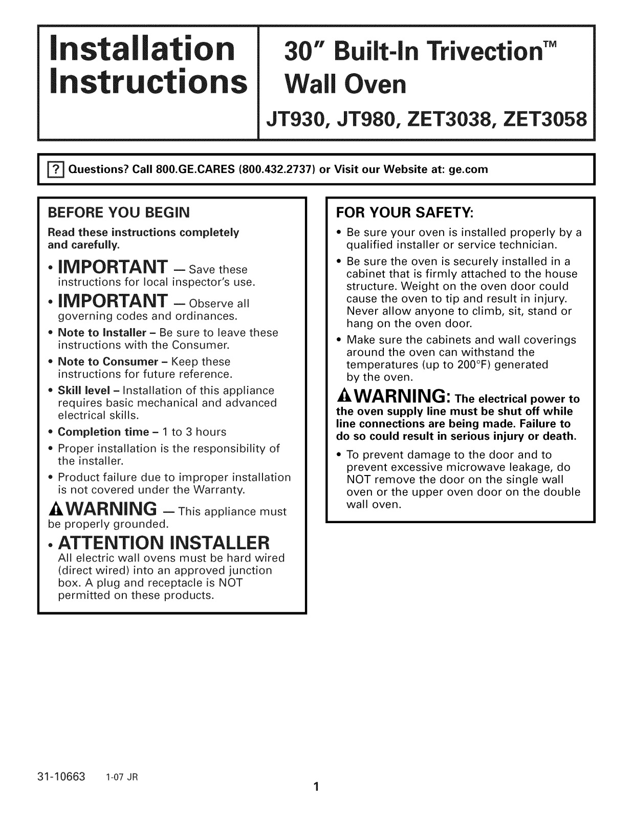 GE ZET3038SH4SS, ZET3058BH4BB, ZET3058BH5BB, ZET3058SH4SS, ZET3058SH5SS Installation Guide - ManualMachine.com