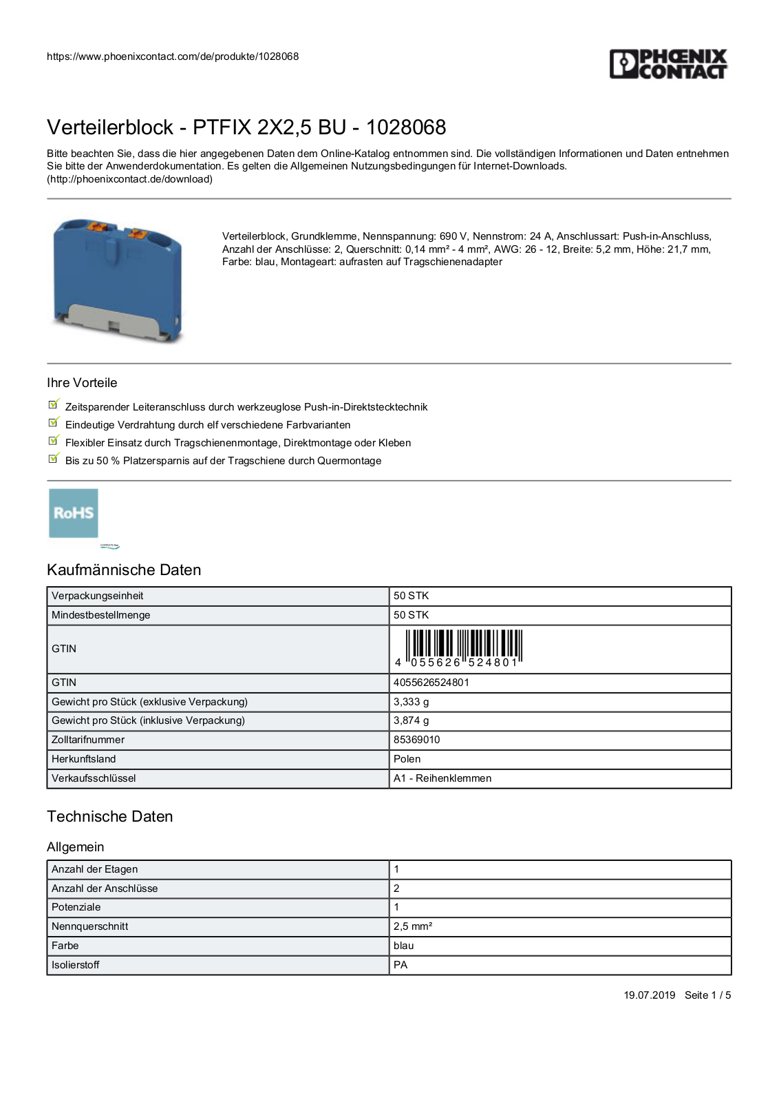 PHOENIX-CONTACT PTFIX 2X2,5 BU Datasheet - ManualMachine.com