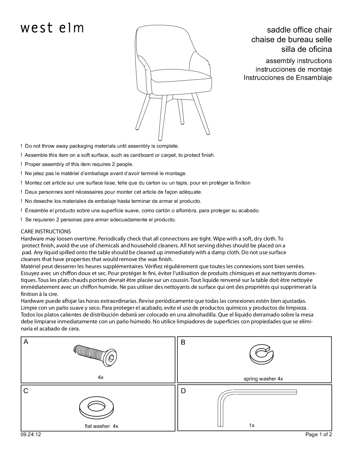 West Elm Saddle Office Chair Assembly Instruction