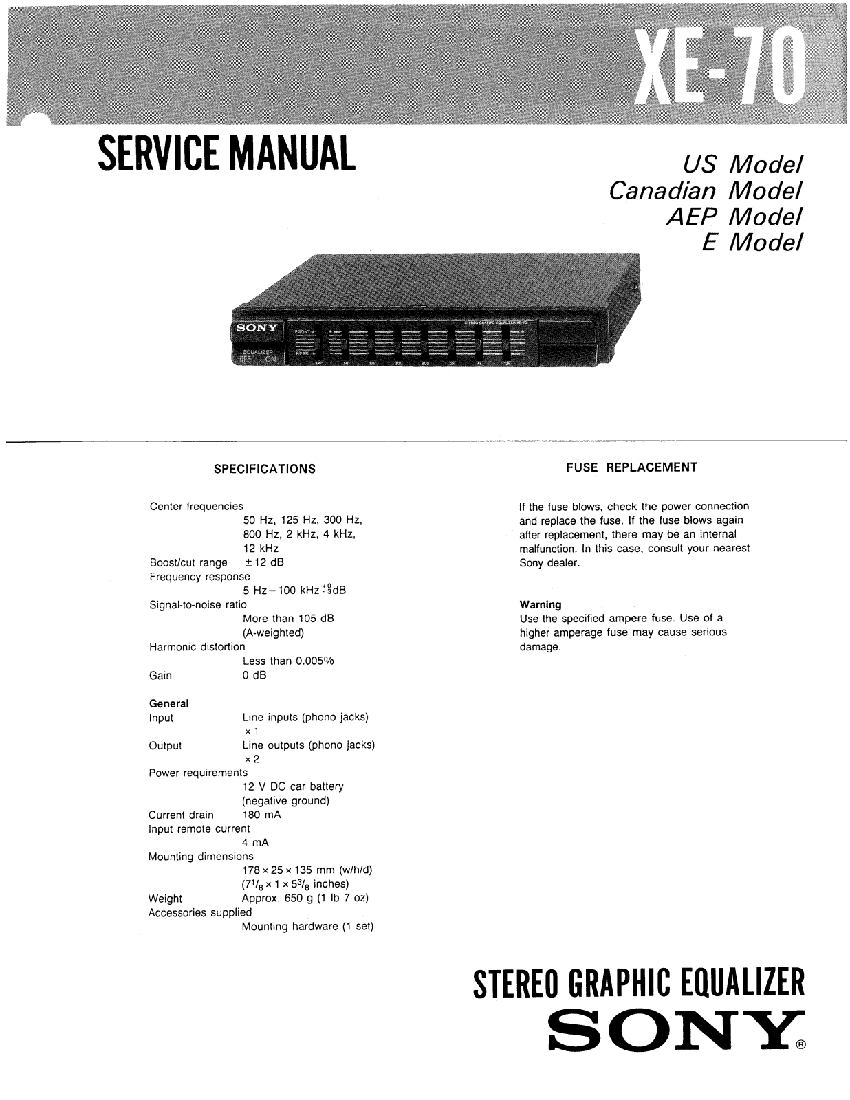 Sony XE-70 Service manual