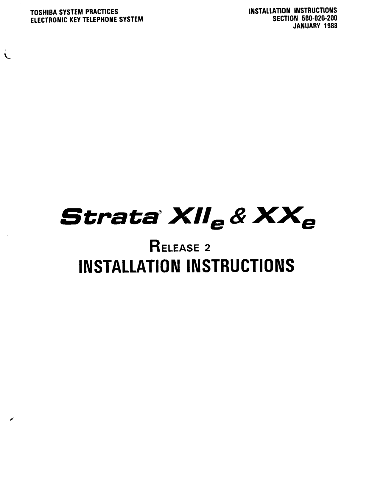 Toshiba Strata XIIe, Strata XXe INSTALLATION INSTRUCTIONS