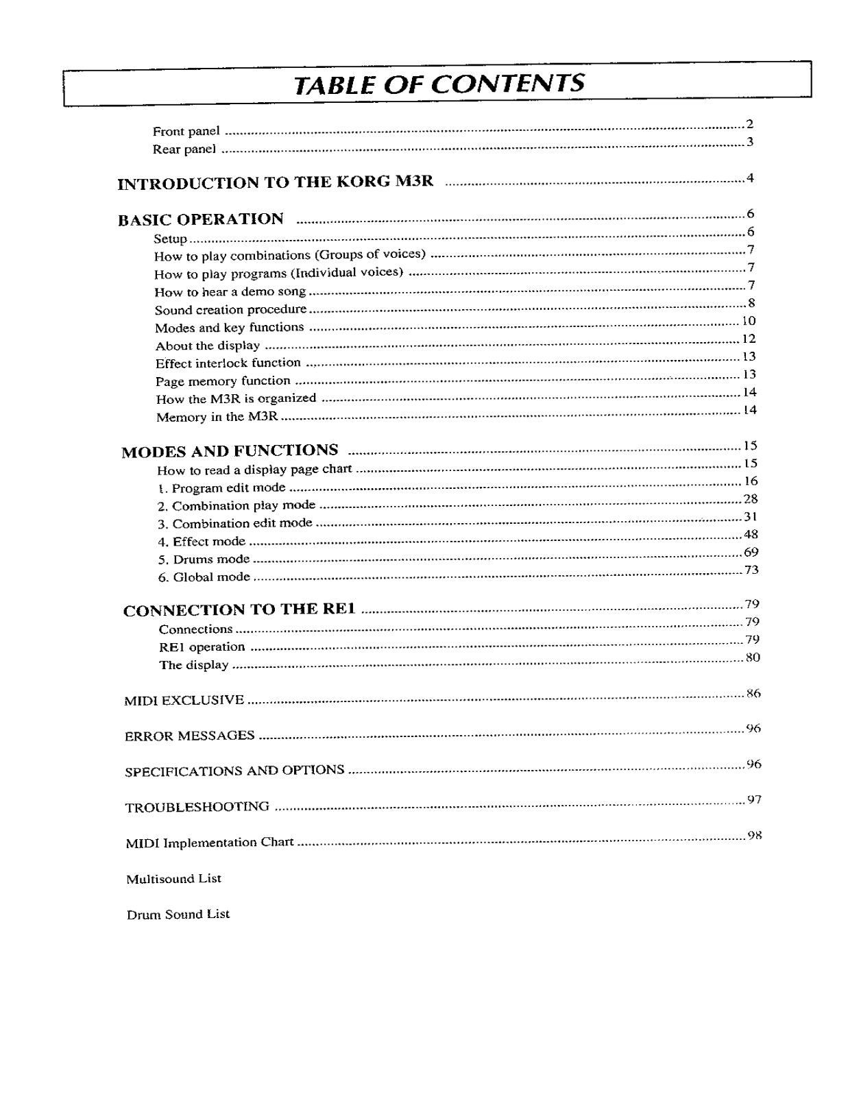 Korg M3R User Manual