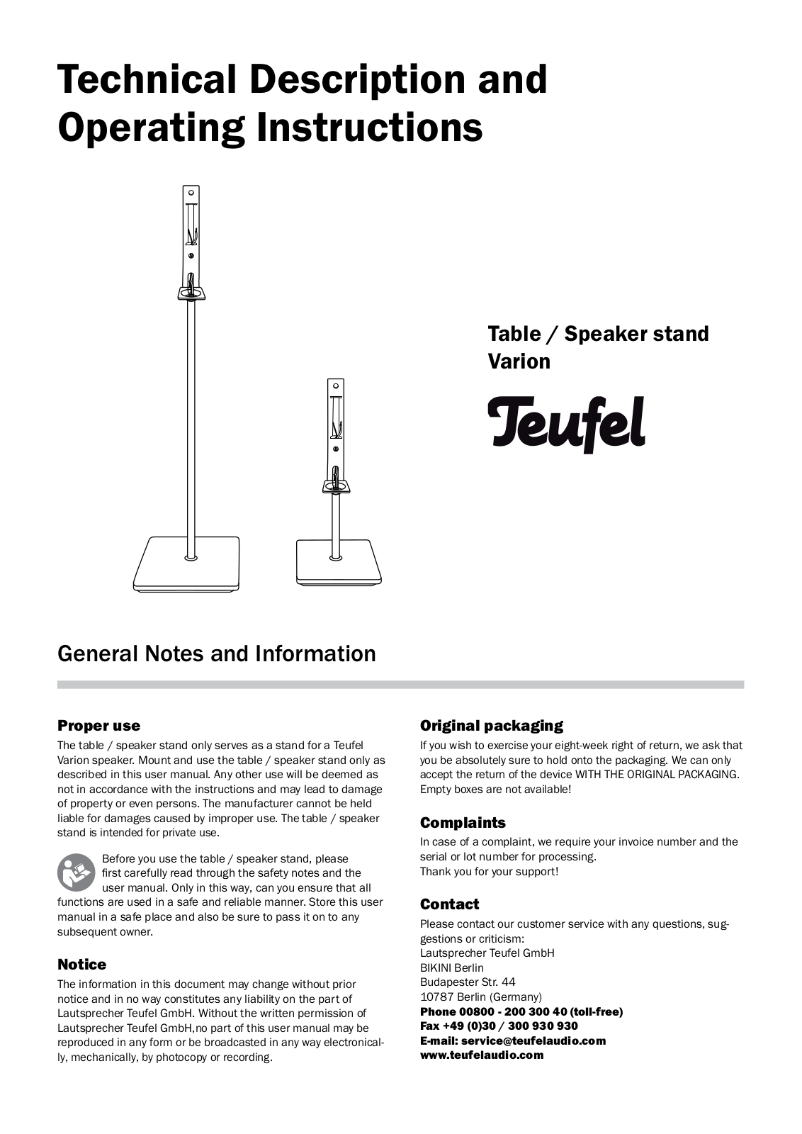 Teufel CS 75 FS operation manual