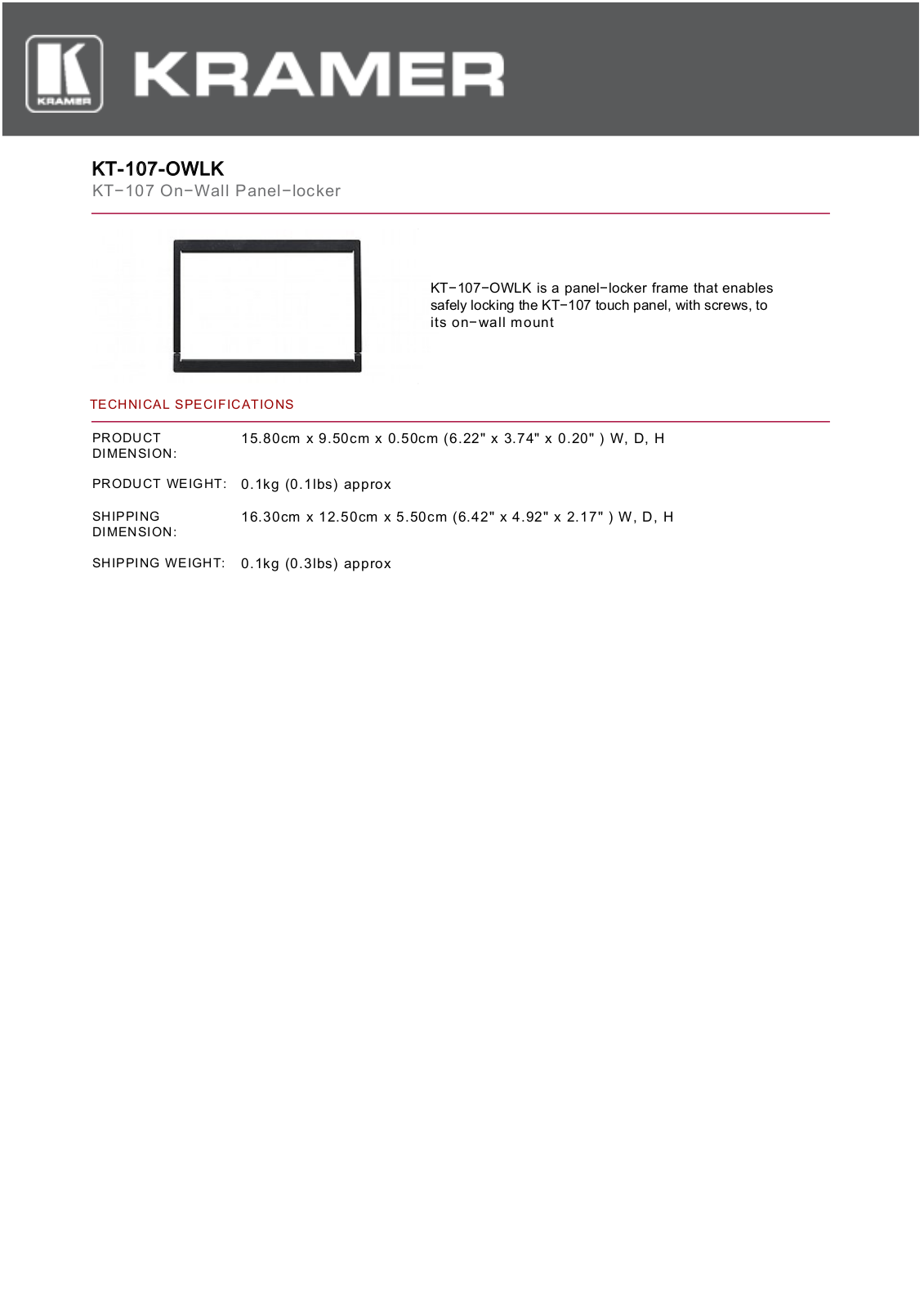 Kramer KT-107-OWLK Data Sheet