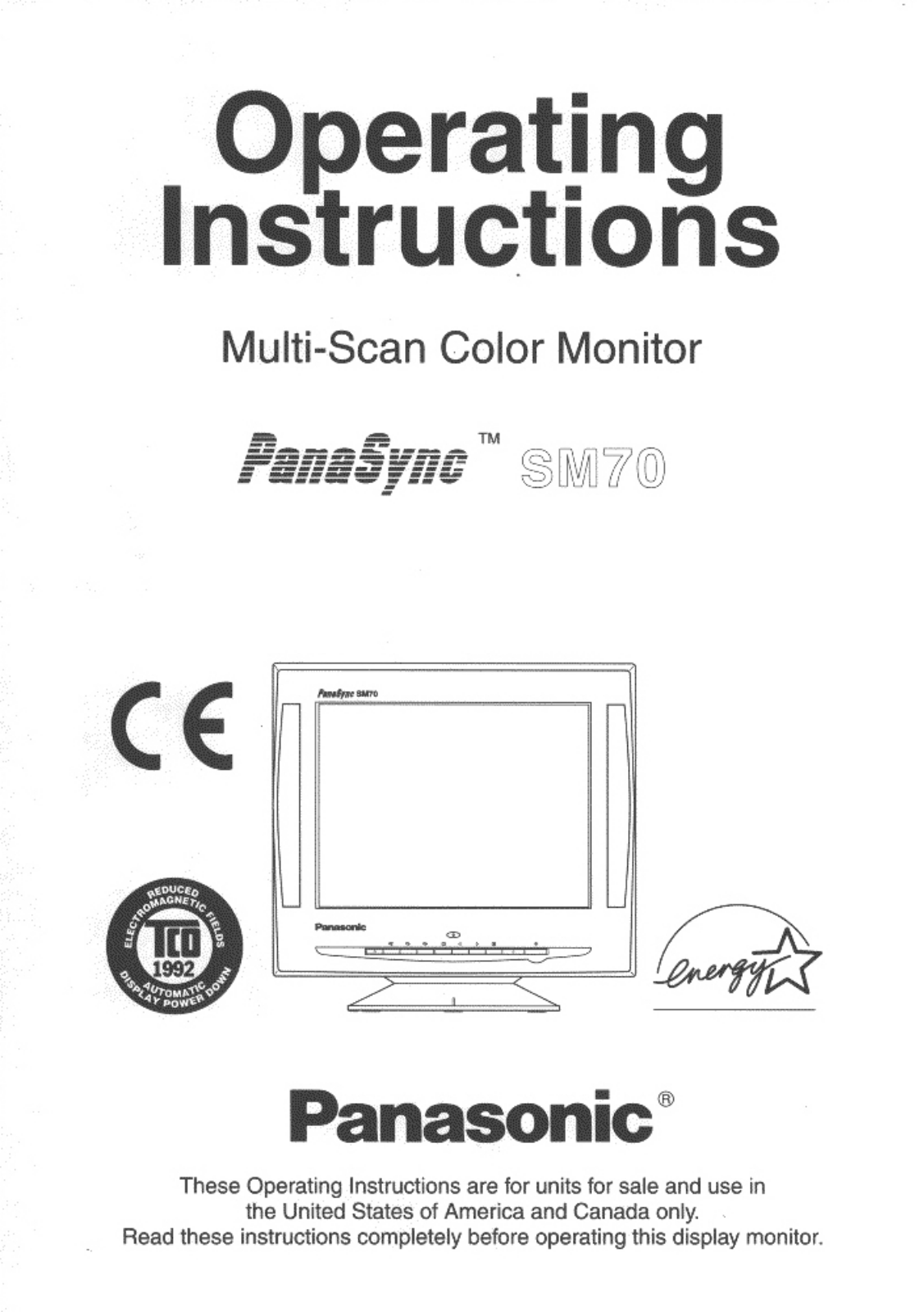 Panasonic sm-70 Operation Manual