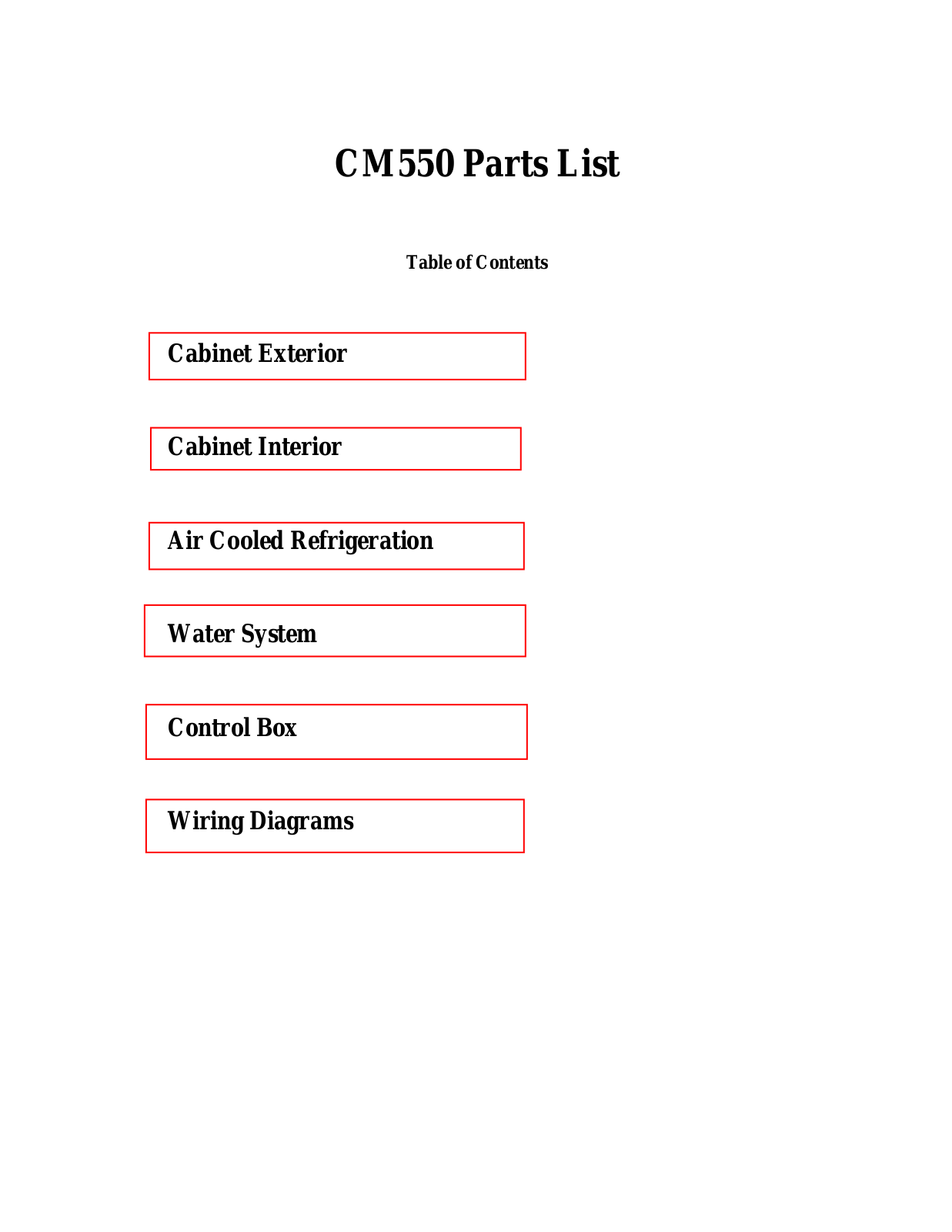 Scotsman CM550 Parts List