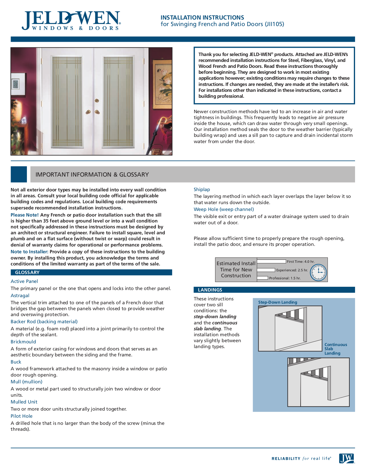 JELD-WEN JII105 User Manual