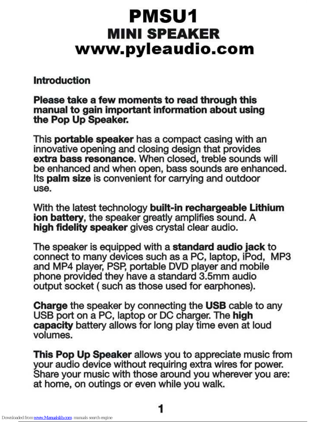 PYLE Audio PMSU1 User Information - ManualMachine.com