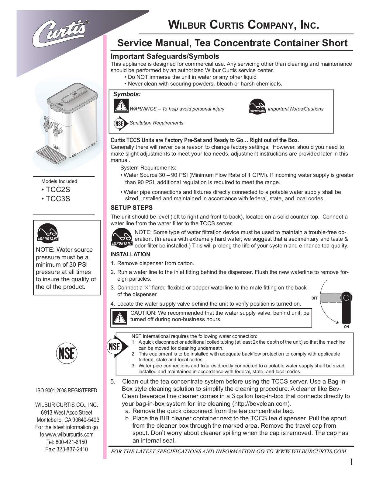 Wilbur Curtis TCC3S User Manual