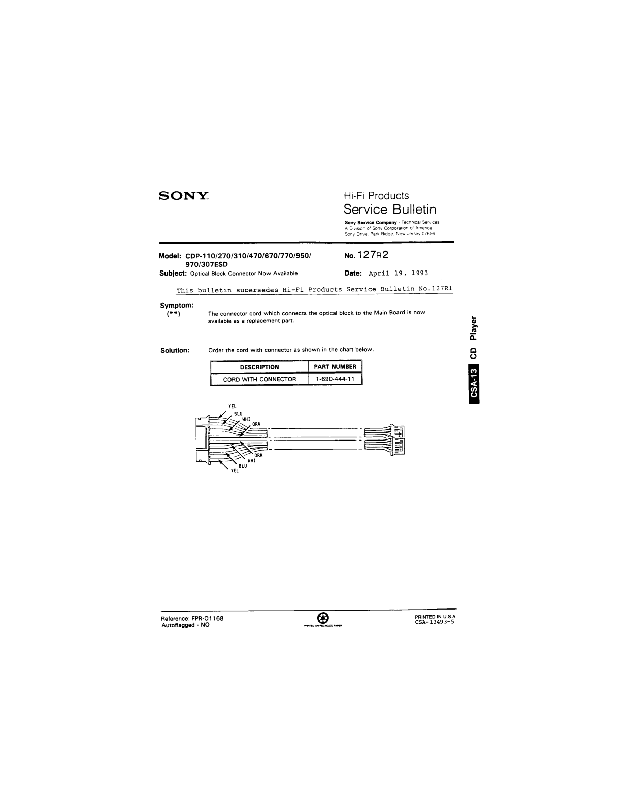 Sony CDP-110, CDP-270, CDP-310, CDP-470, CDP-670 Service Manual