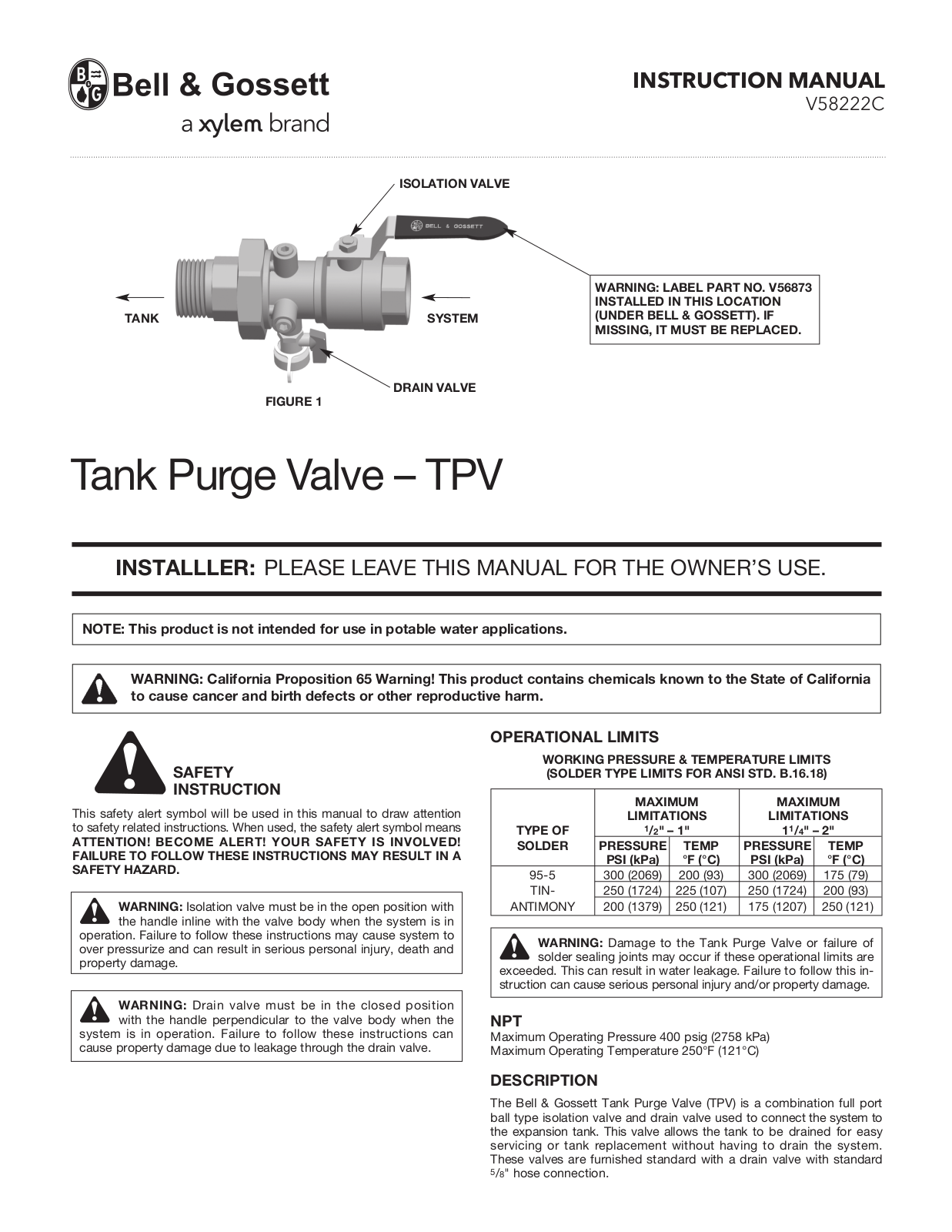 Bell & Gossett V58222C User Manual